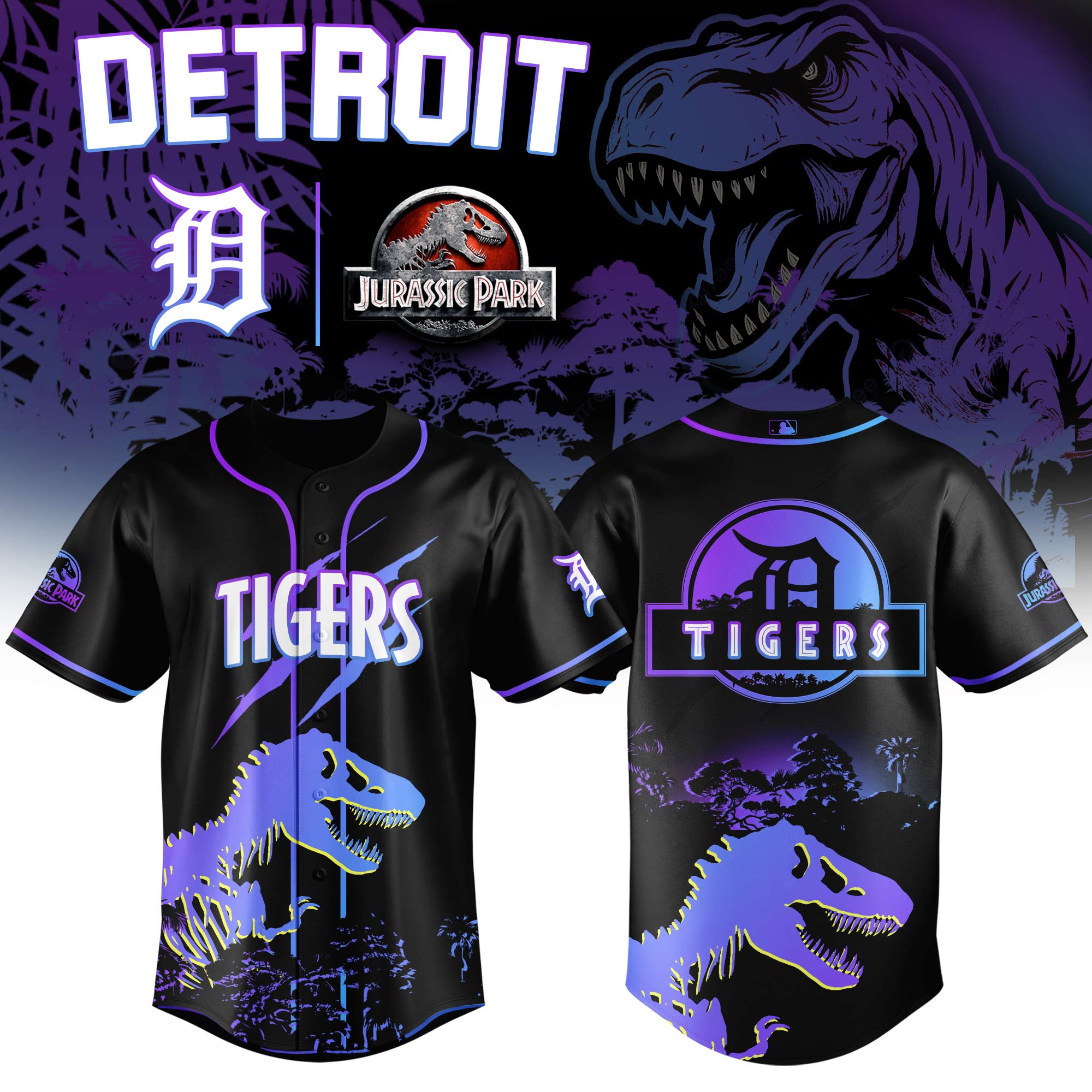 Alternative view of All Team Mlb X Jurassic World Prehistoric Night Baseball Jersey