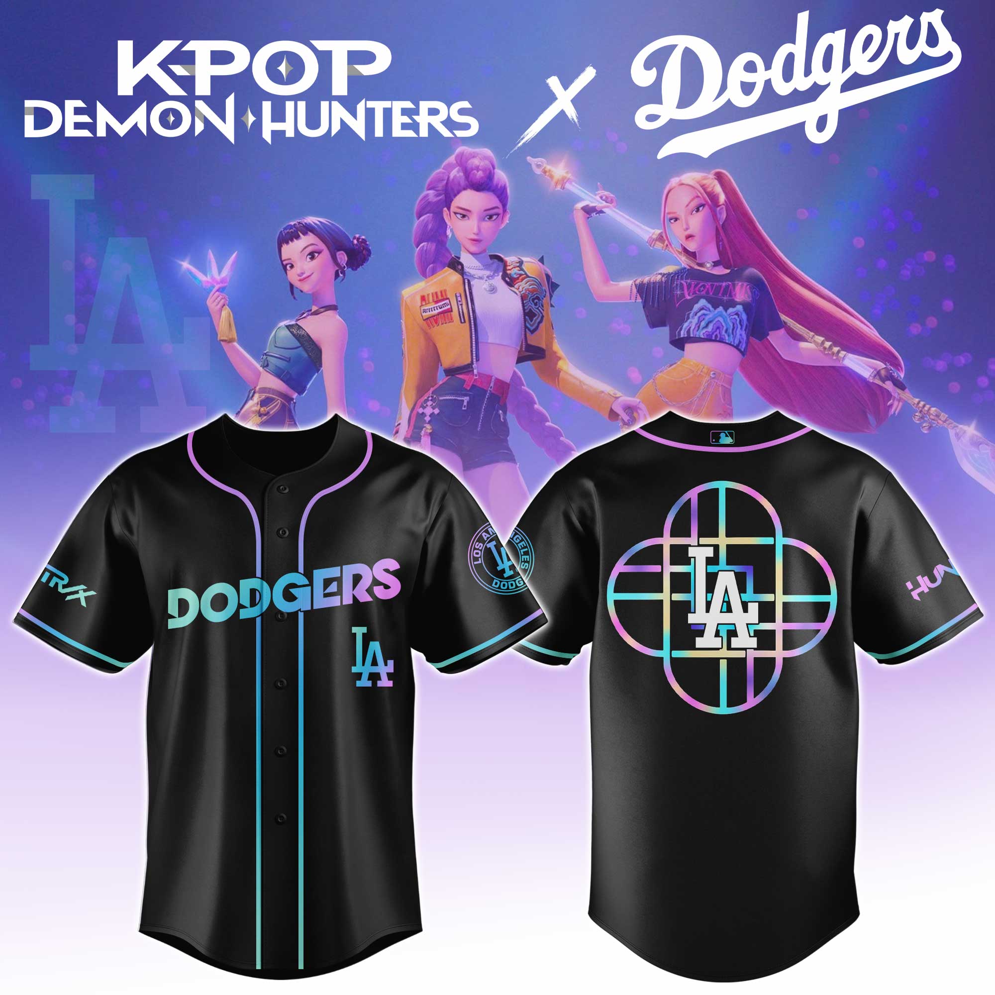 Alternative view of All Team Mlb X Kpop Demon Hunters Huntrx Baseball Jersey