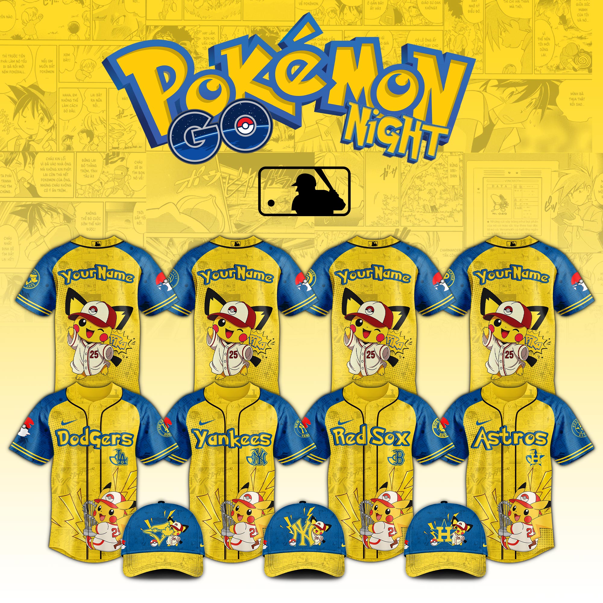 All Team Mlb X Pokemon Pichu Pikachu Baseball Jersey Custom Name