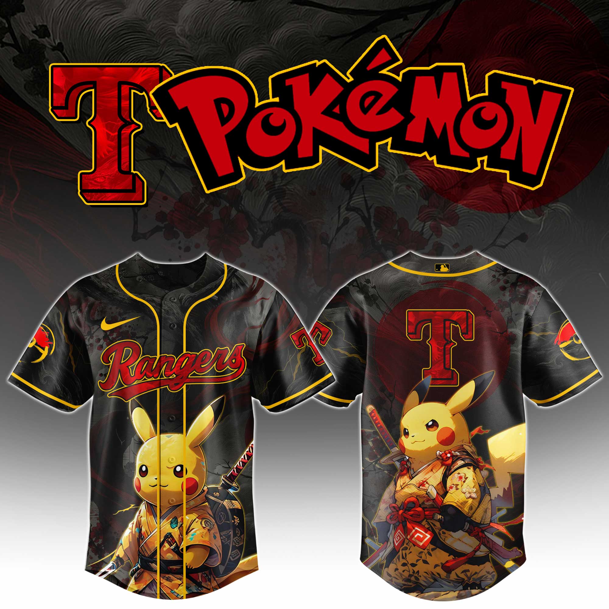 All Team Mlb X Pokemon Ronin Pikachu Baseball Jersey