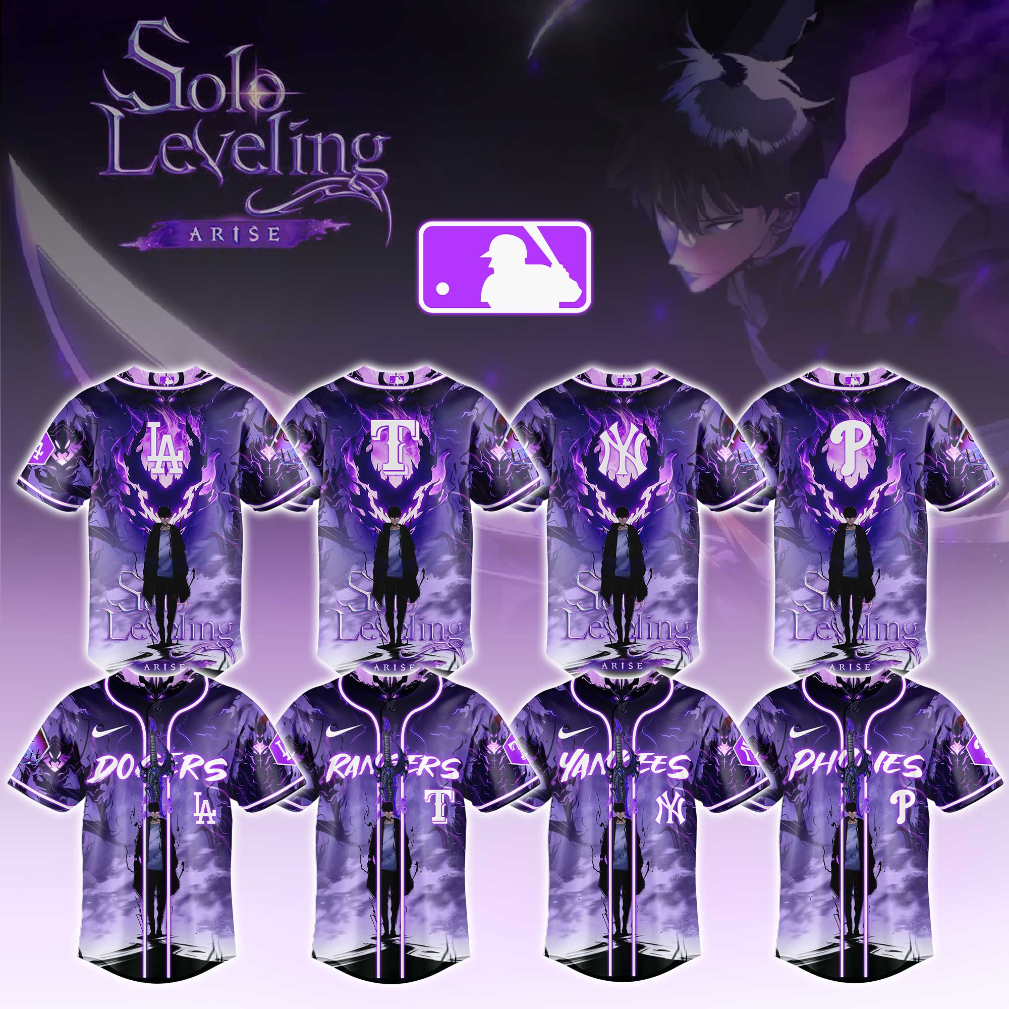 All Team Mlb X Solo Leveling Baseball Jersey