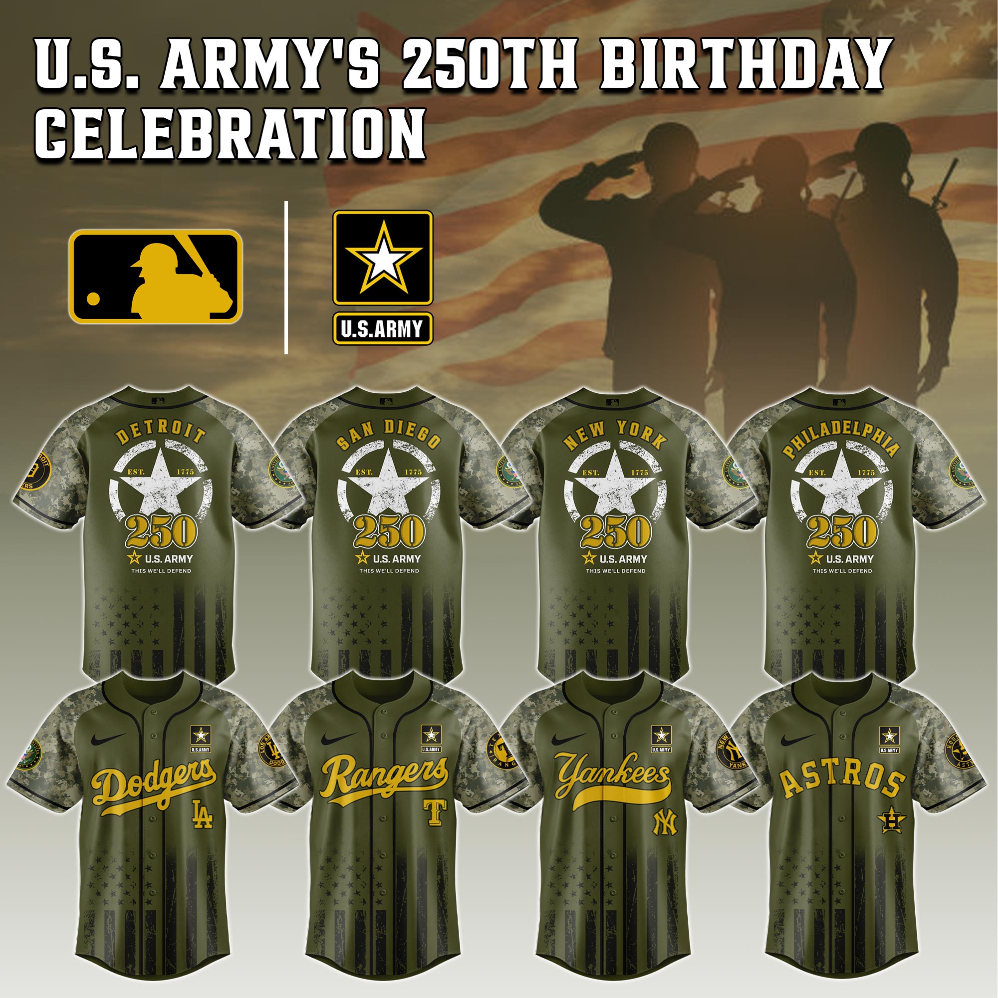 All Team Mlb X U.s. Army 250th Birthday Tribute Baseball Jersey