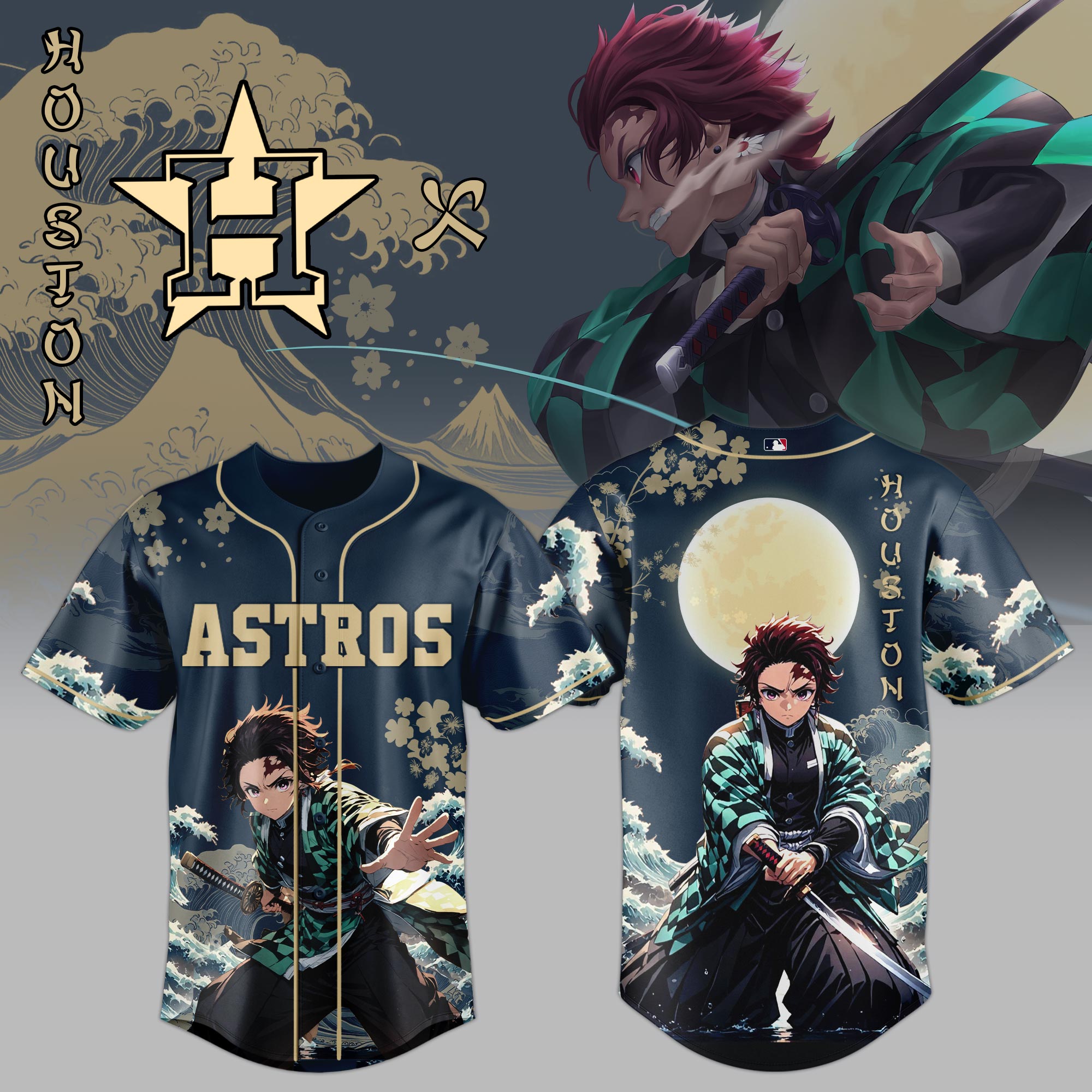 Alternative view of All Team Mlb X Wave Breathing Demon Slayer Baseball Jersey