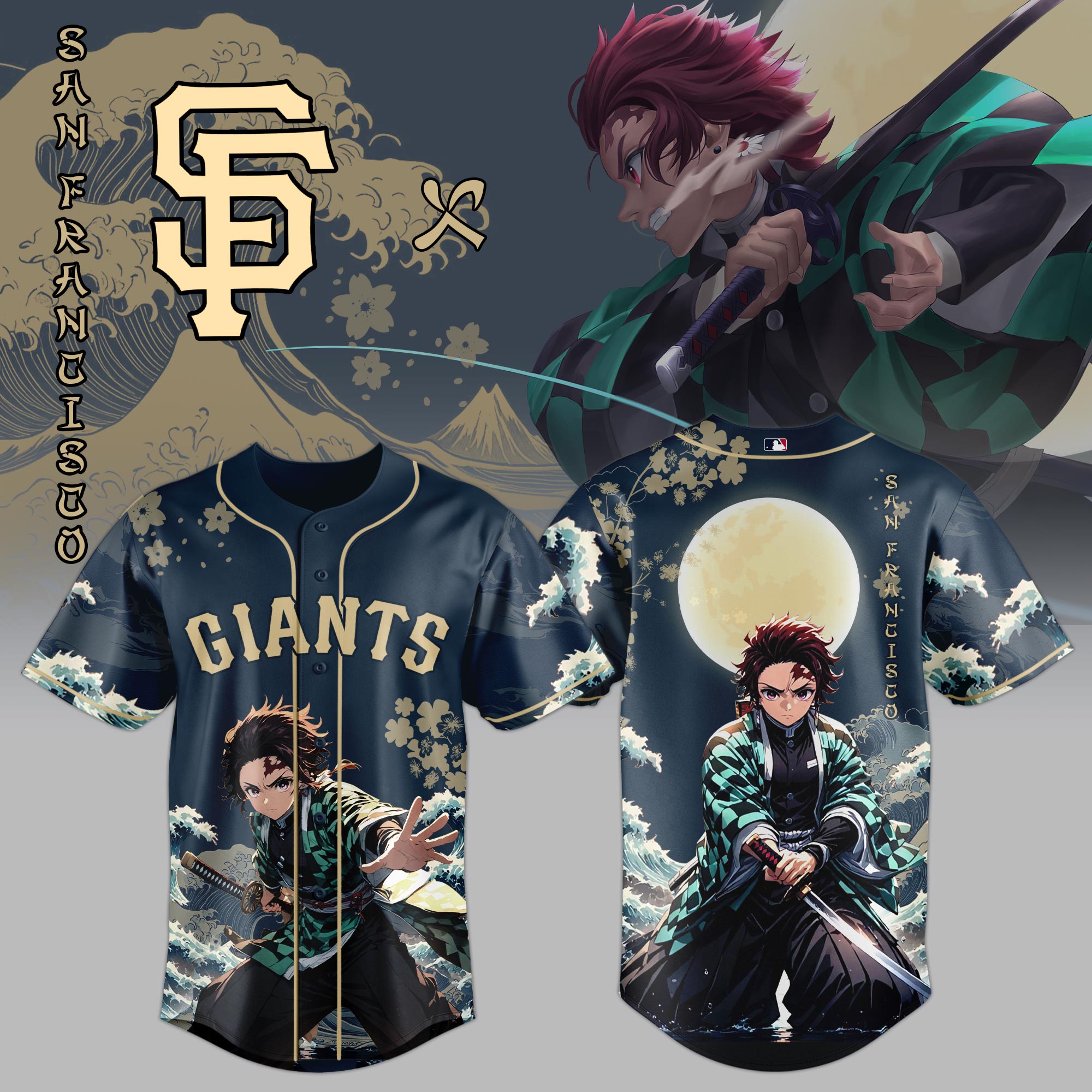 All Team Mlb X Wave Breathing Demon Slayer Baseball Jersey