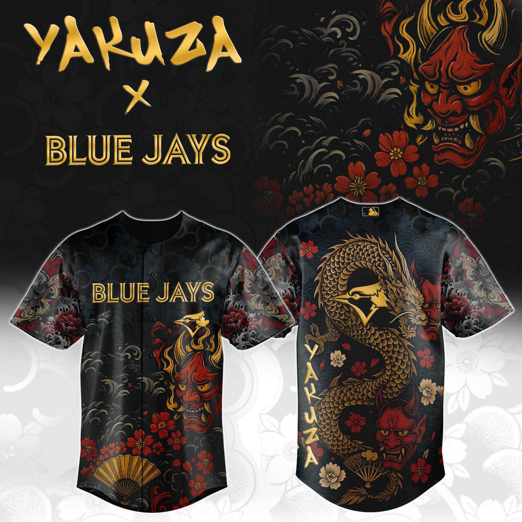 Alternative view of All Team Mlb X Yakuza Dragon Oni Baseball Jersey