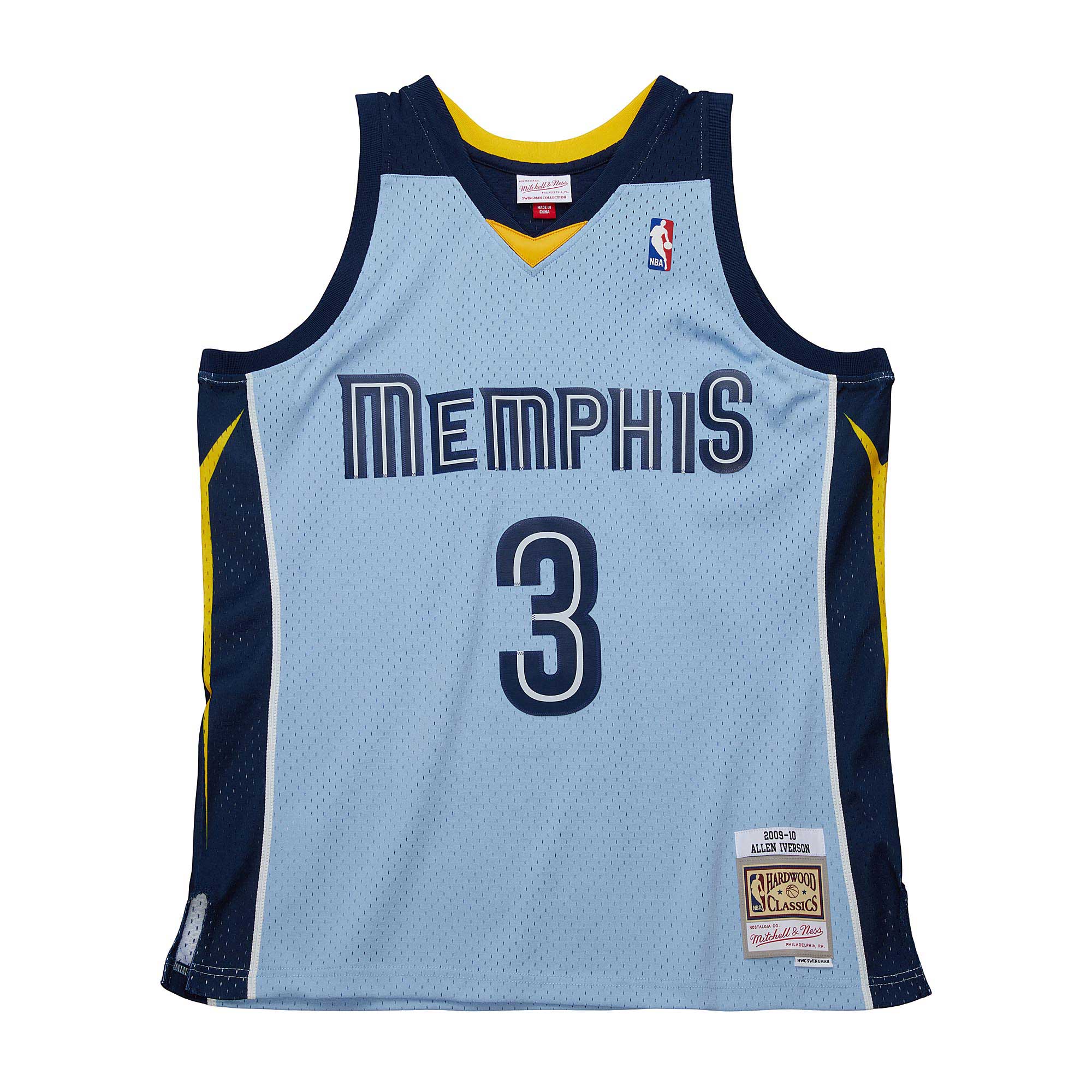 Alternative view of Allen Iverson Memphis Grizzlies Mitchell & Ness 2009/10 Hardwood Classics Swingman Jersey - Light Blue