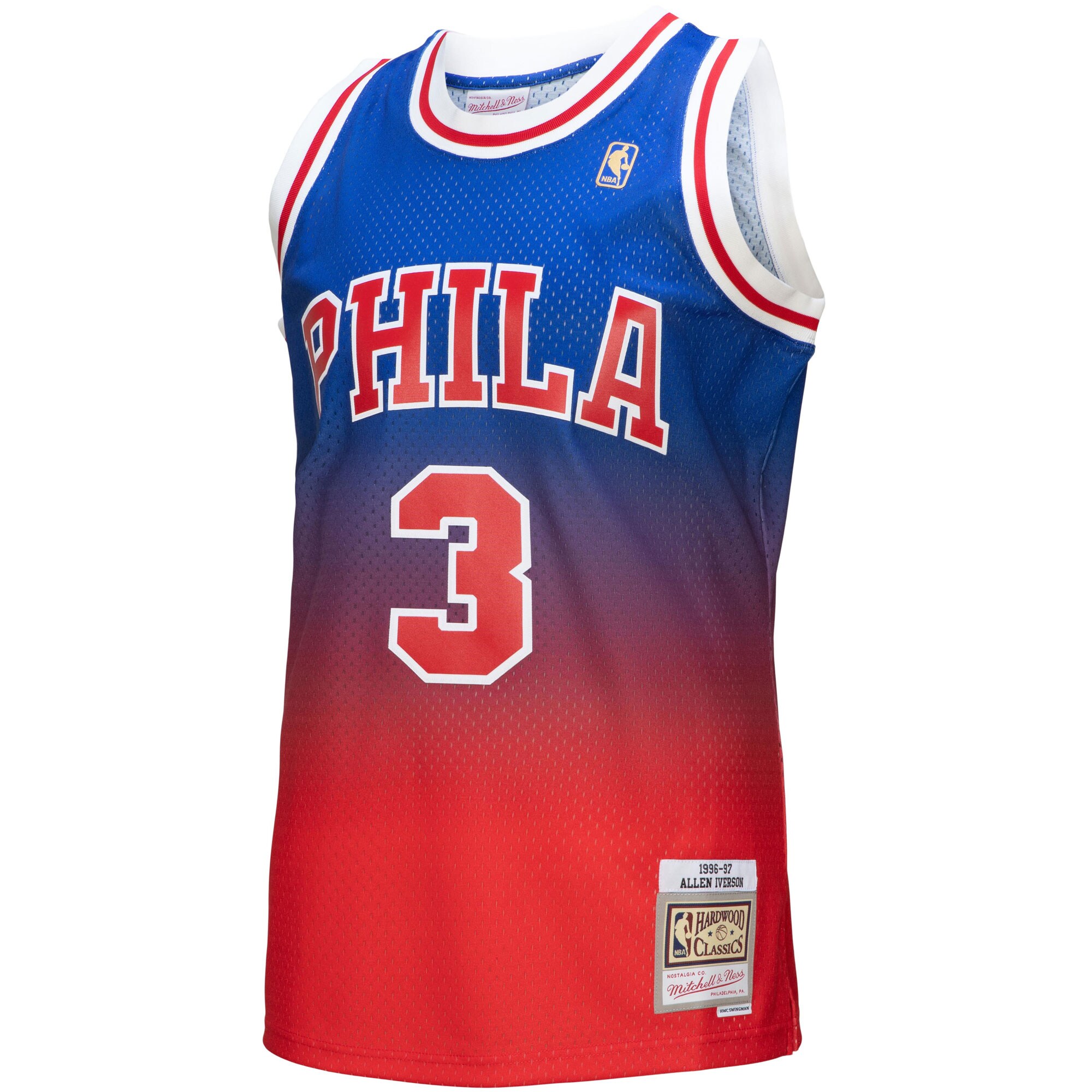 Alternative view of Allen Iverson Philadelphia 76ers Mitchell & Ness 1996/97 Hardwood Classics Fadeaway Swingman Player Jersey - Red/royal
