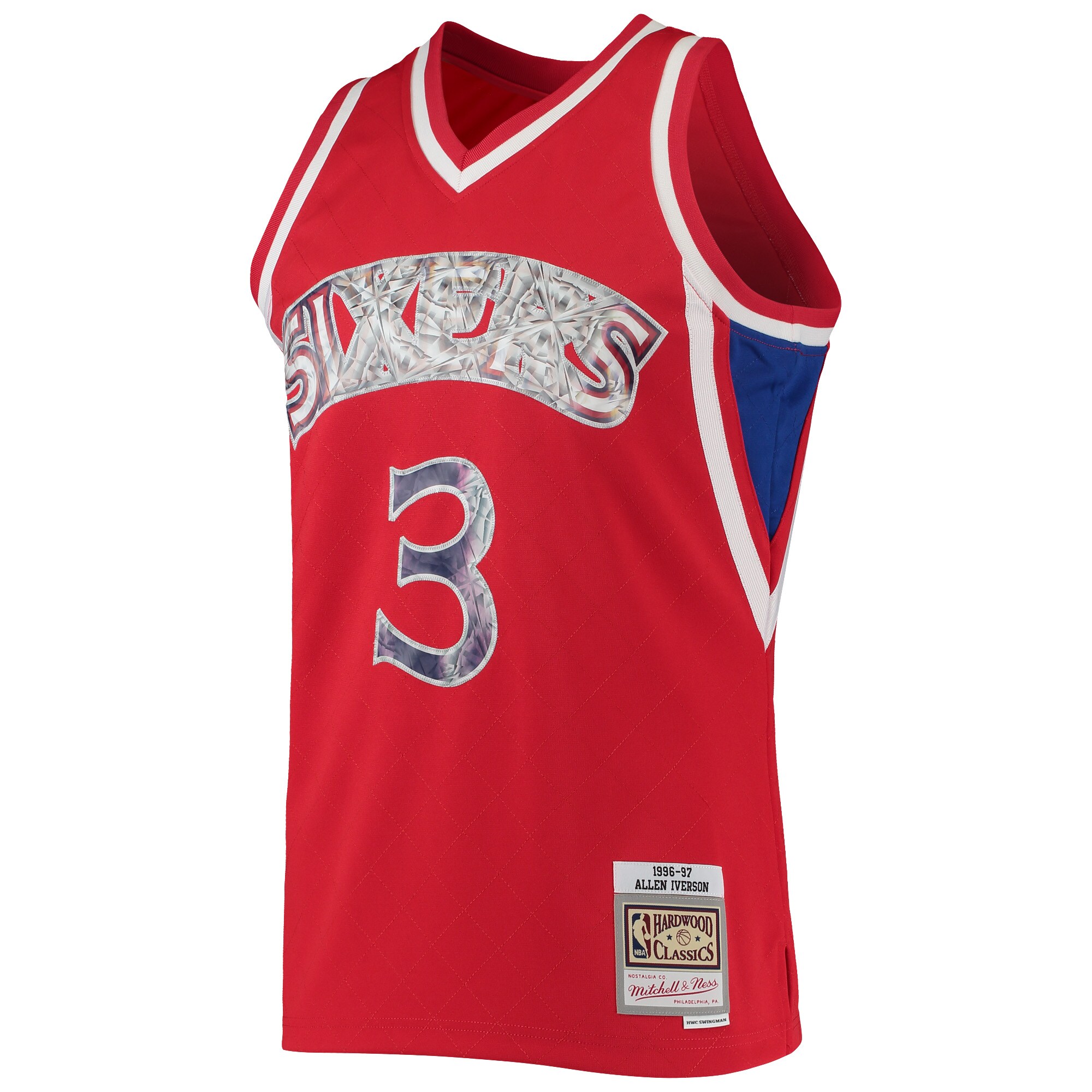 Alternative view of Allen Iverson Philadelphia 76ers Mitchell & Ness 1996/97 Hardwood Classics Nba 75th Anniversary Diamond Swingman Jersey - Red