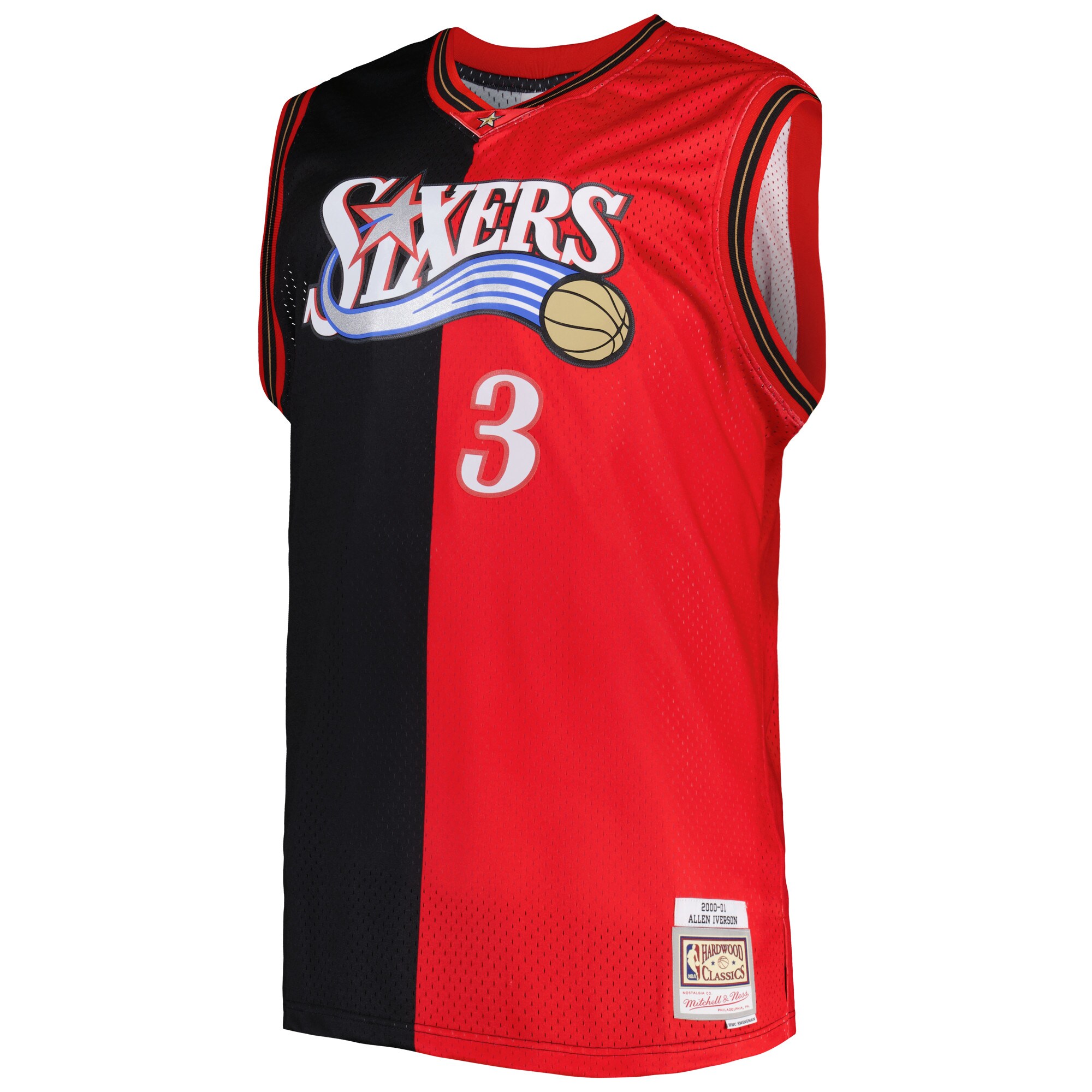 Alternative view of Allen Iverson Philadelphia 76ers Mitchell & Ness Big & Tall Hardwood Classics 2000/01 Split Swingman Jersey - Black/red