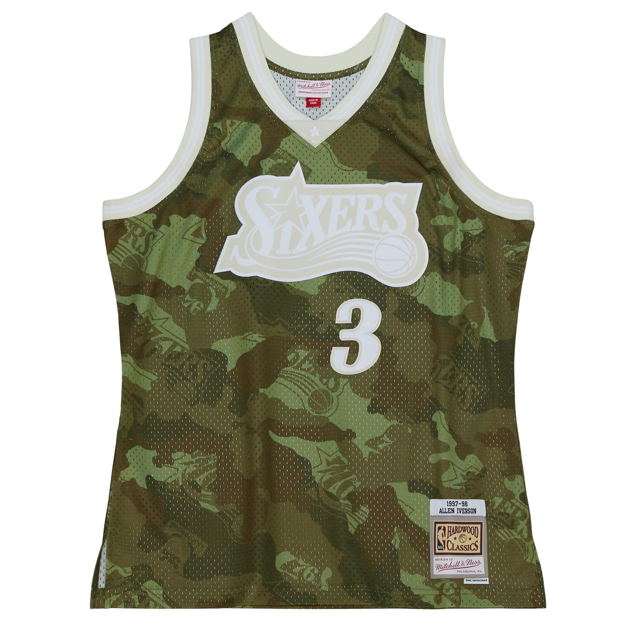 Alternative view of Allen Iverson Philadelphia 76ers Mitchell & Ness Hardwood Classics 1997/98 Ghost Green Swingman Jersey - Camo