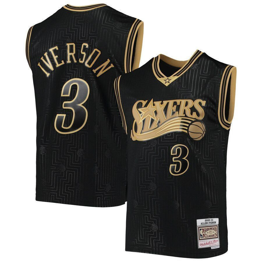 Allen Iverson Philadelphia 76ers Mitchell & Ness 2000-01 Hardwood Classics Chinese New Year Swingman Jersey - Black - JS601 