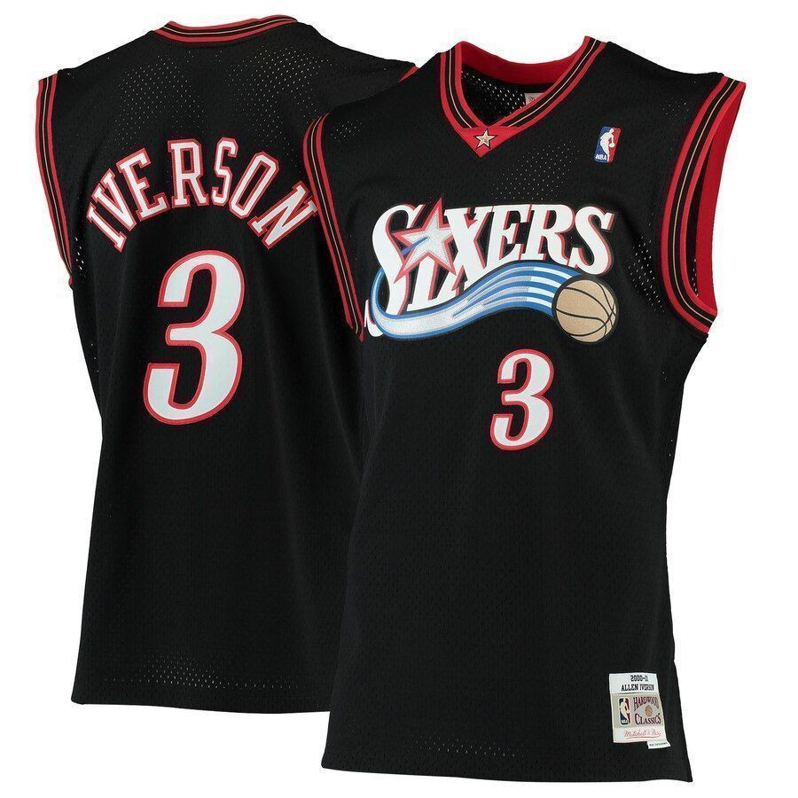 Allen Iverson Philadelphia 76ers Mitchell & Ness 2000-01 Hardwood Classics Swingman Jersey - Black - JS563 