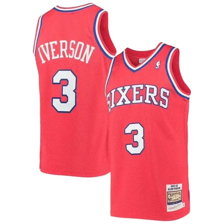 Allen Iverson Philadelphia 76ers Mitchell & Ness 2002 Hardwood Classics Jersey - Red - JS498 