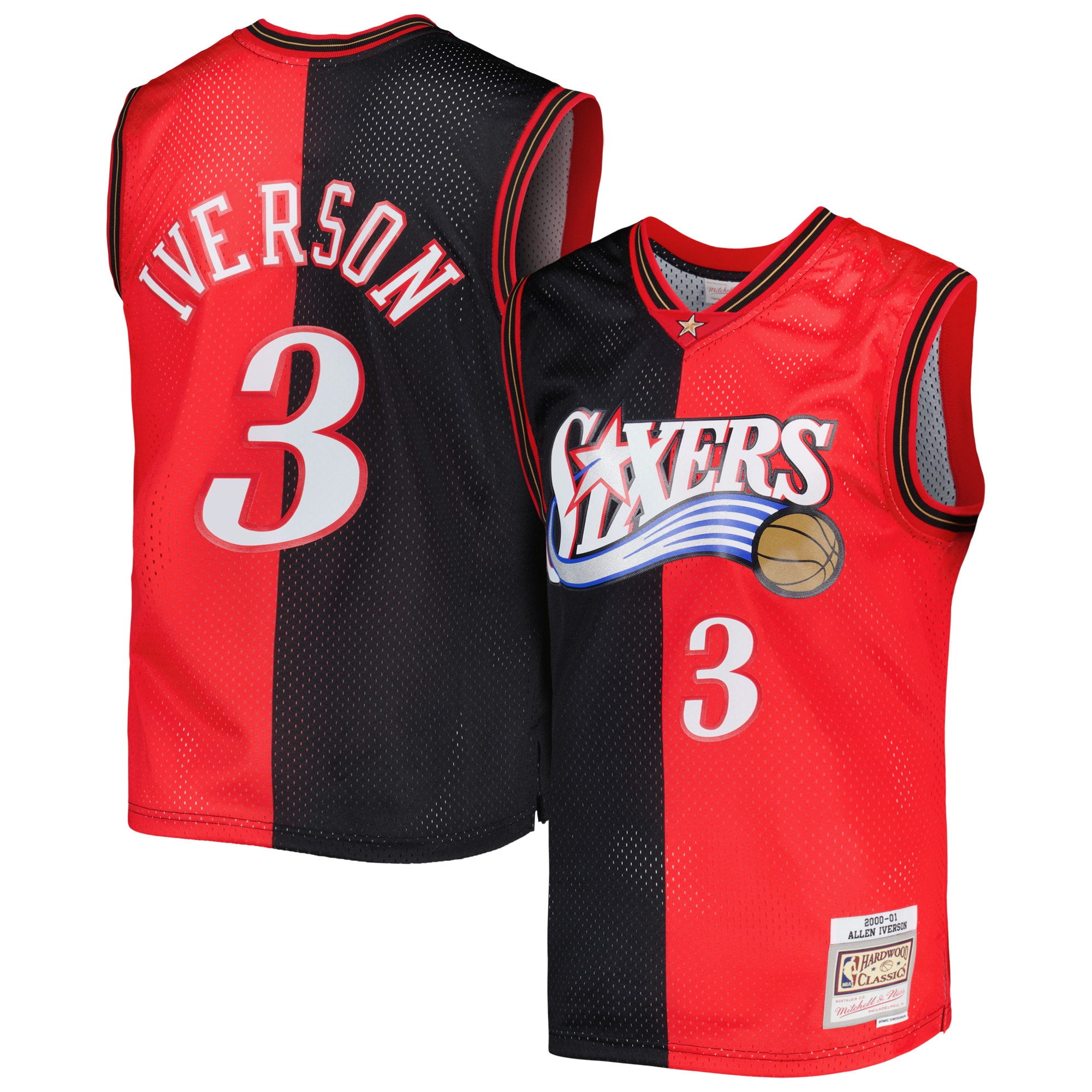 Allen Iverson Philadelphia 76ers Mitchell & Ness Hardwood Classics 2000/01 Split Swingman Jersey - Black/red