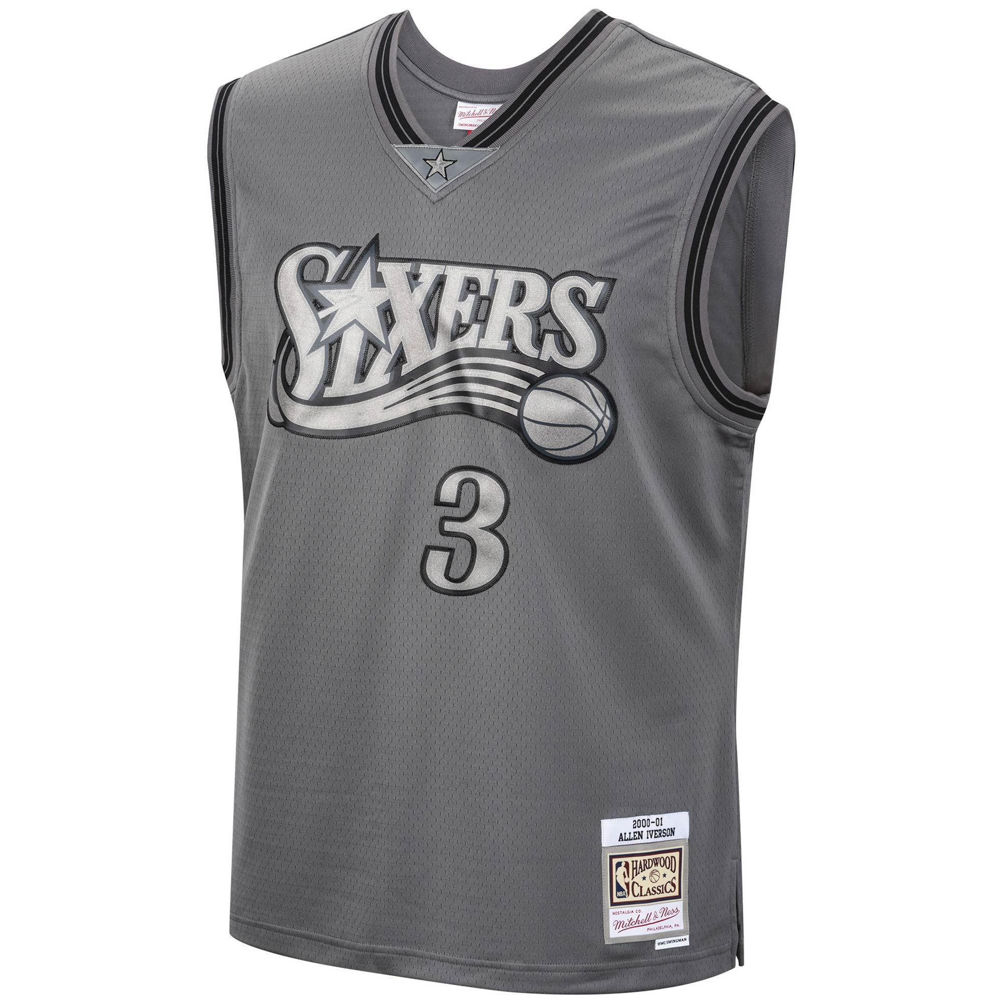 Alternative view of Allen Iverson Philadelphia 76ers Mitchell & Ness Hardwood Classics Retired Player 2000/01 Metal Works Swingman Jersey – Charcoal - JS465 