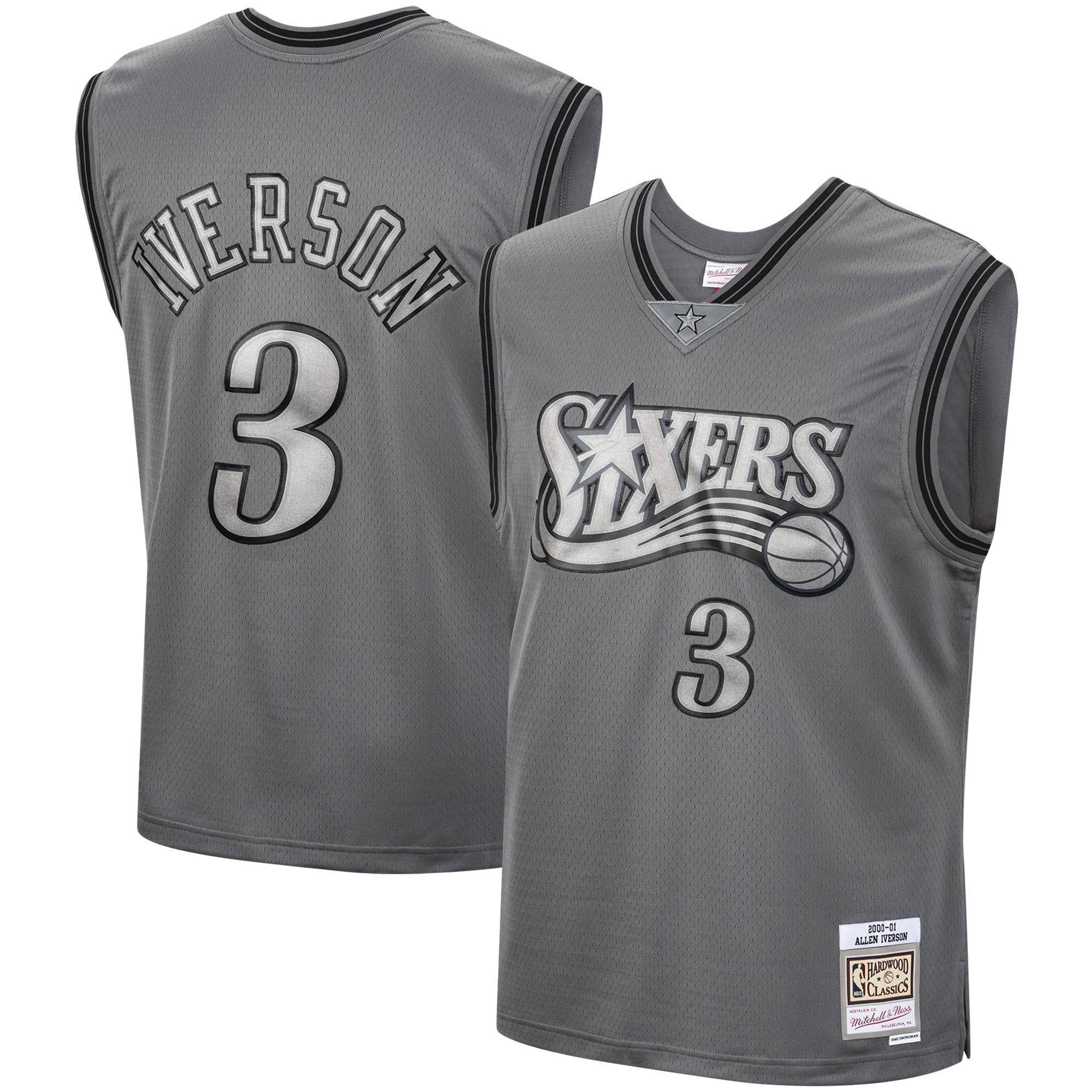 Allen Iverson Philadelphia 76ers Mitchell & Ness Hardwood Classics Retired Player 2000/01 Metal Works Swingman Jersey – Charcoal - JS465 