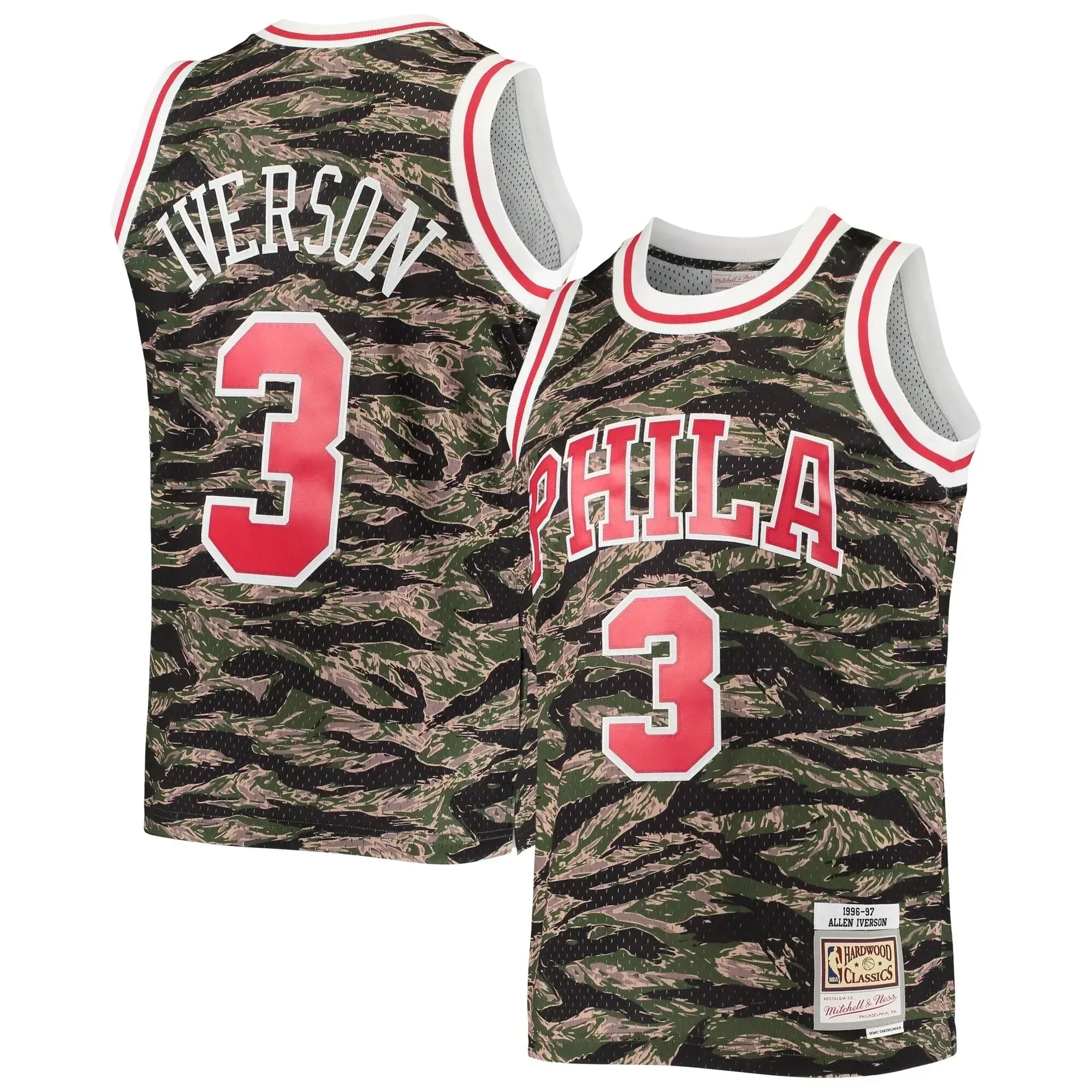 Allen Iverson Philadelphia 76ers Mitchell & Ness Hardwood Classics Tiger Swingman Jersey - Camo - JS464 