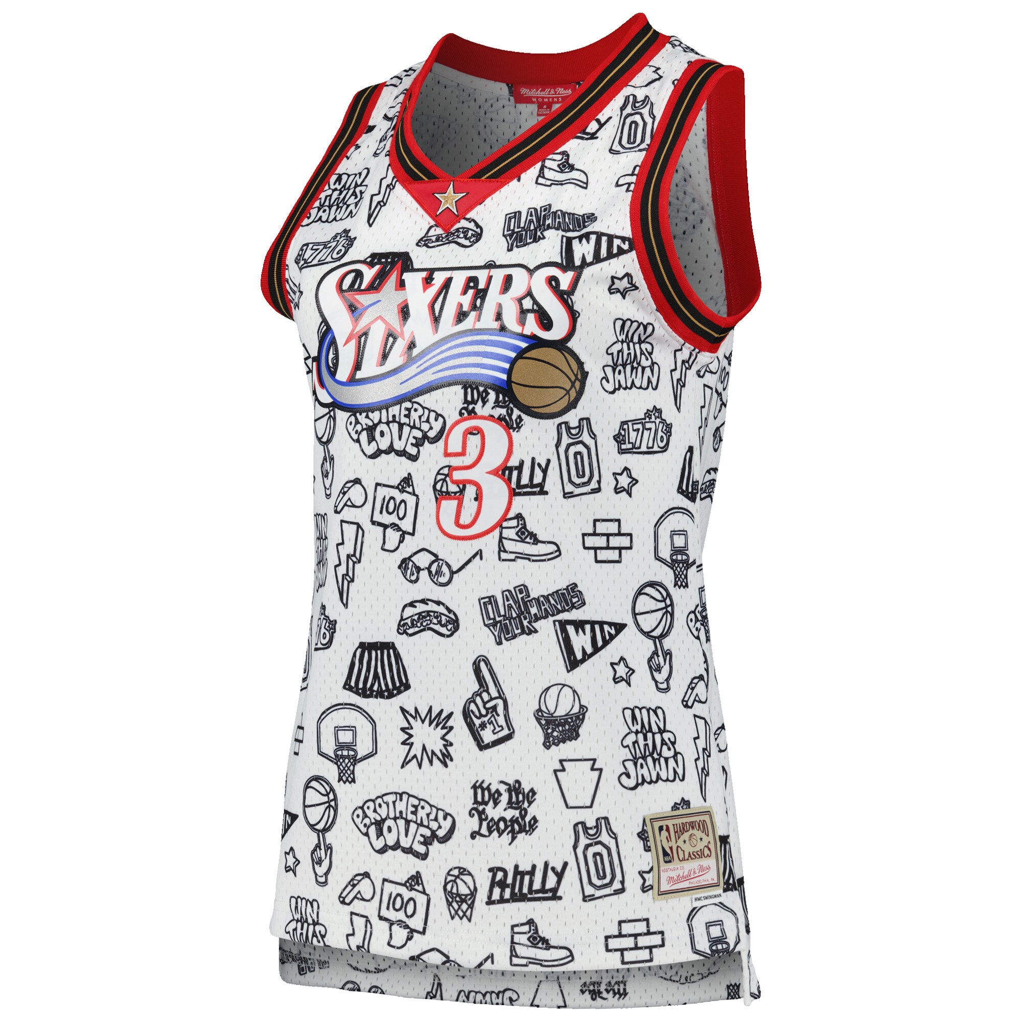 Alternative view of Allen Iverson Philadelphia 76ers Mitchell & Ness Women's 2000 Doodle Swingman Jersey - White