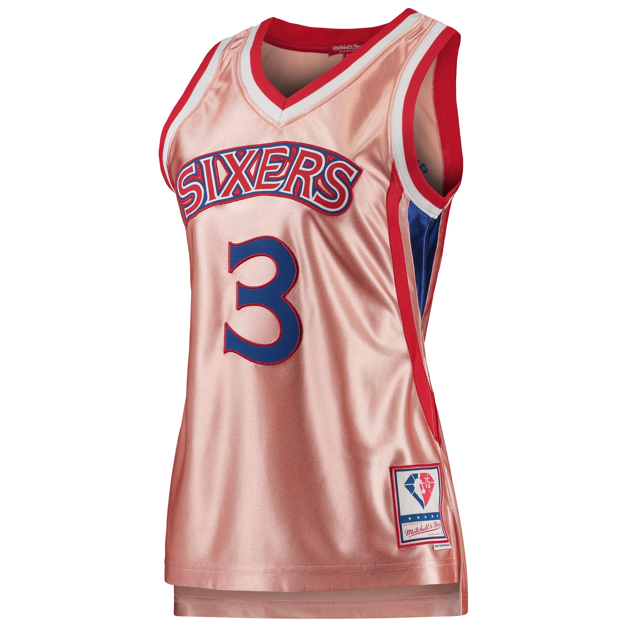 Alternative view of Allen Iverson Philadelphia 76ers Mitchell & Ness Women's 75th Anniversary Rose Gold 1996 Swingman Jersey - Pink