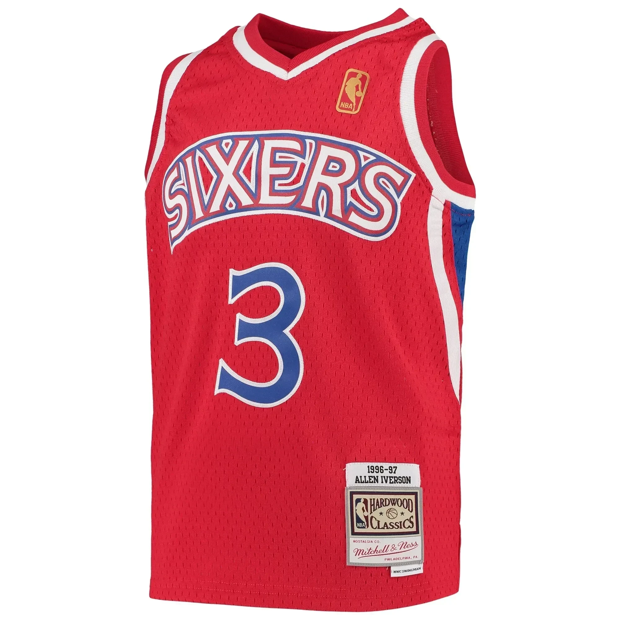 Alternative view of Allen Iverson Philadelphia 76ers Mitchell & Ness Youth 1996-97 Hardwood Classics Swingman Throwback Jersey - Red - JS676 