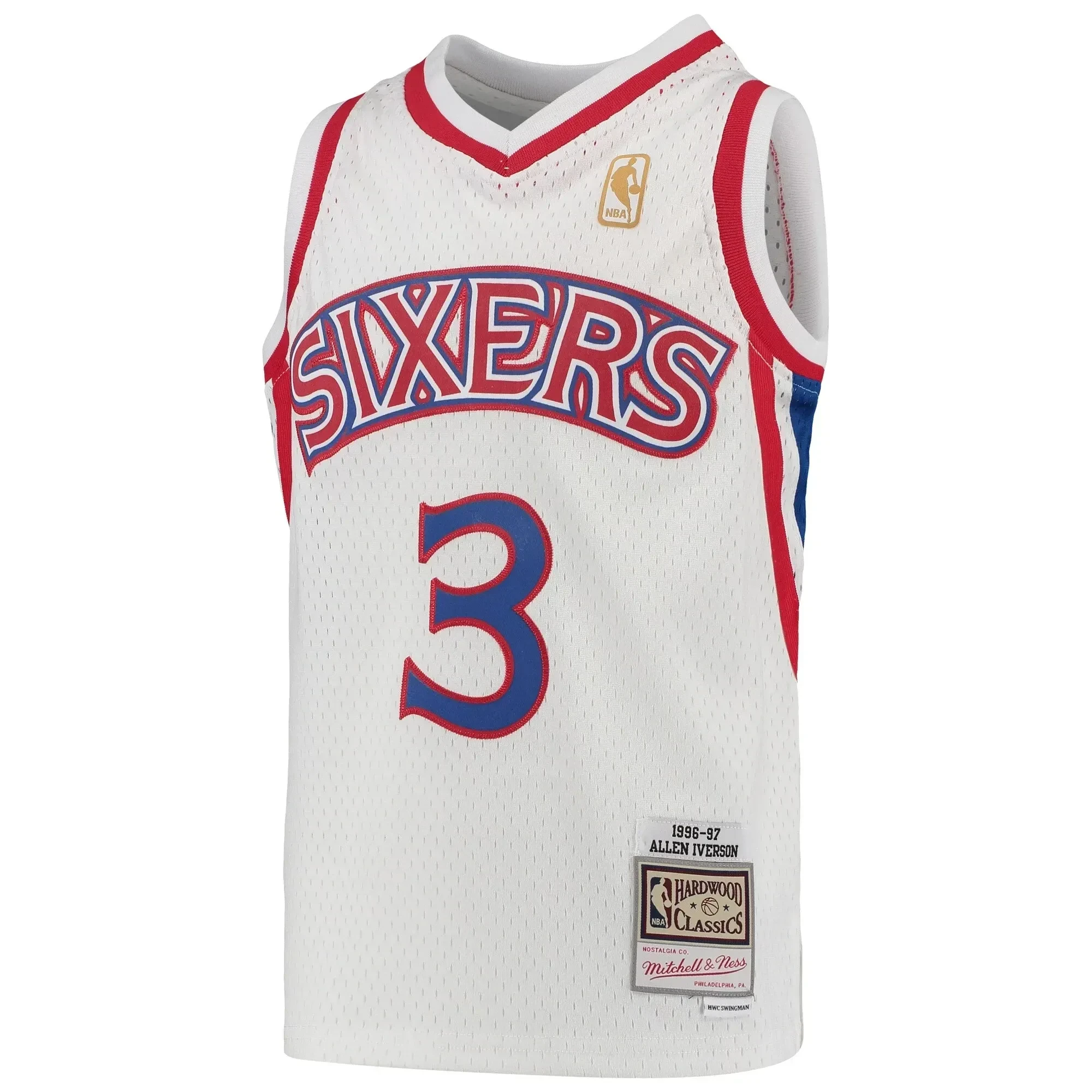 Alternative view of Allen Iverson Philadelphia 76ers Mitchell & Ness Youth 1996-97 Hardwood Classics Swingman Throwback Jersey - White - JS247 