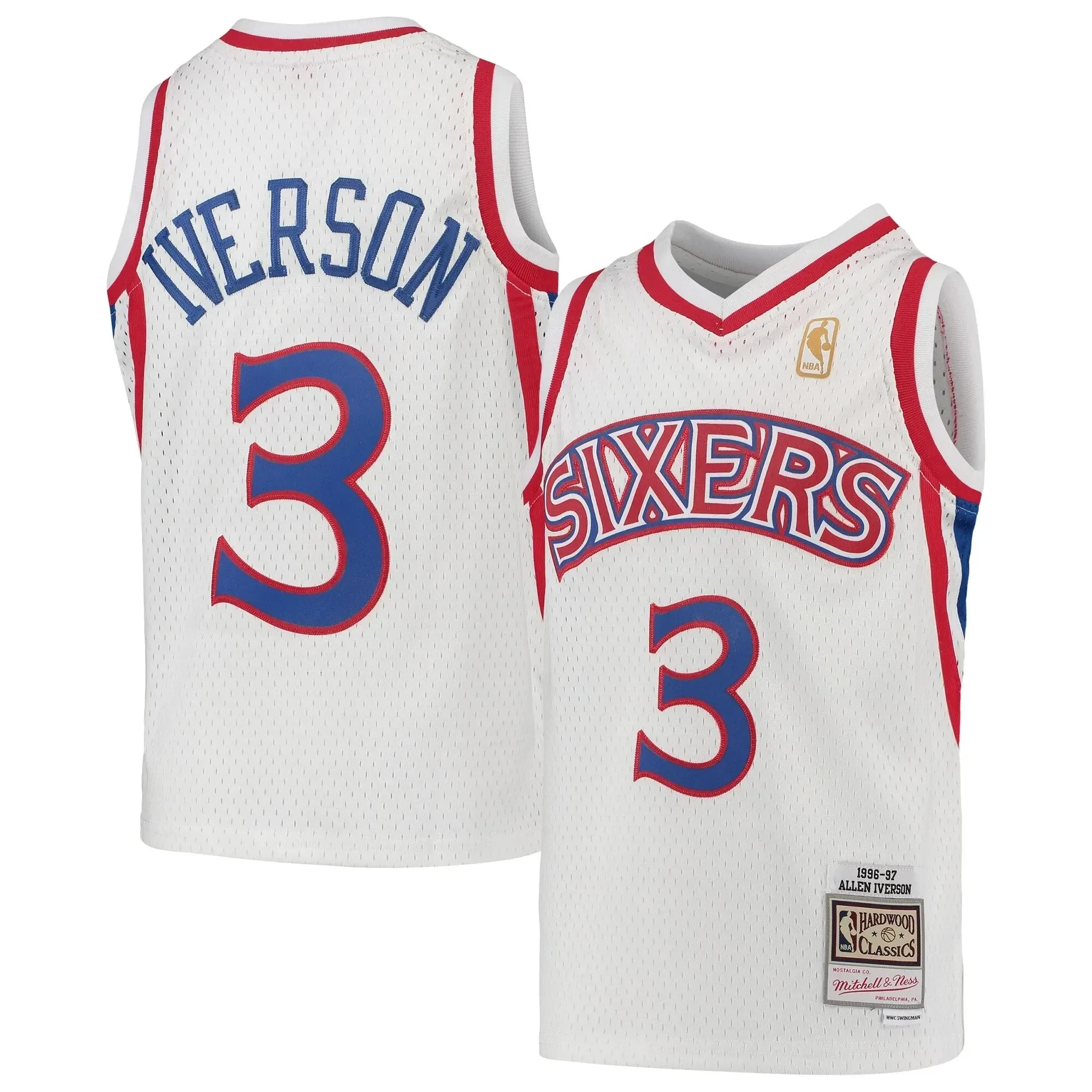Allen Iverson Philadelphia 76ers Mitchell & Ness Youth 1996-97 Hardwood Classics Swingman Throwback Jersey - White - JS247 