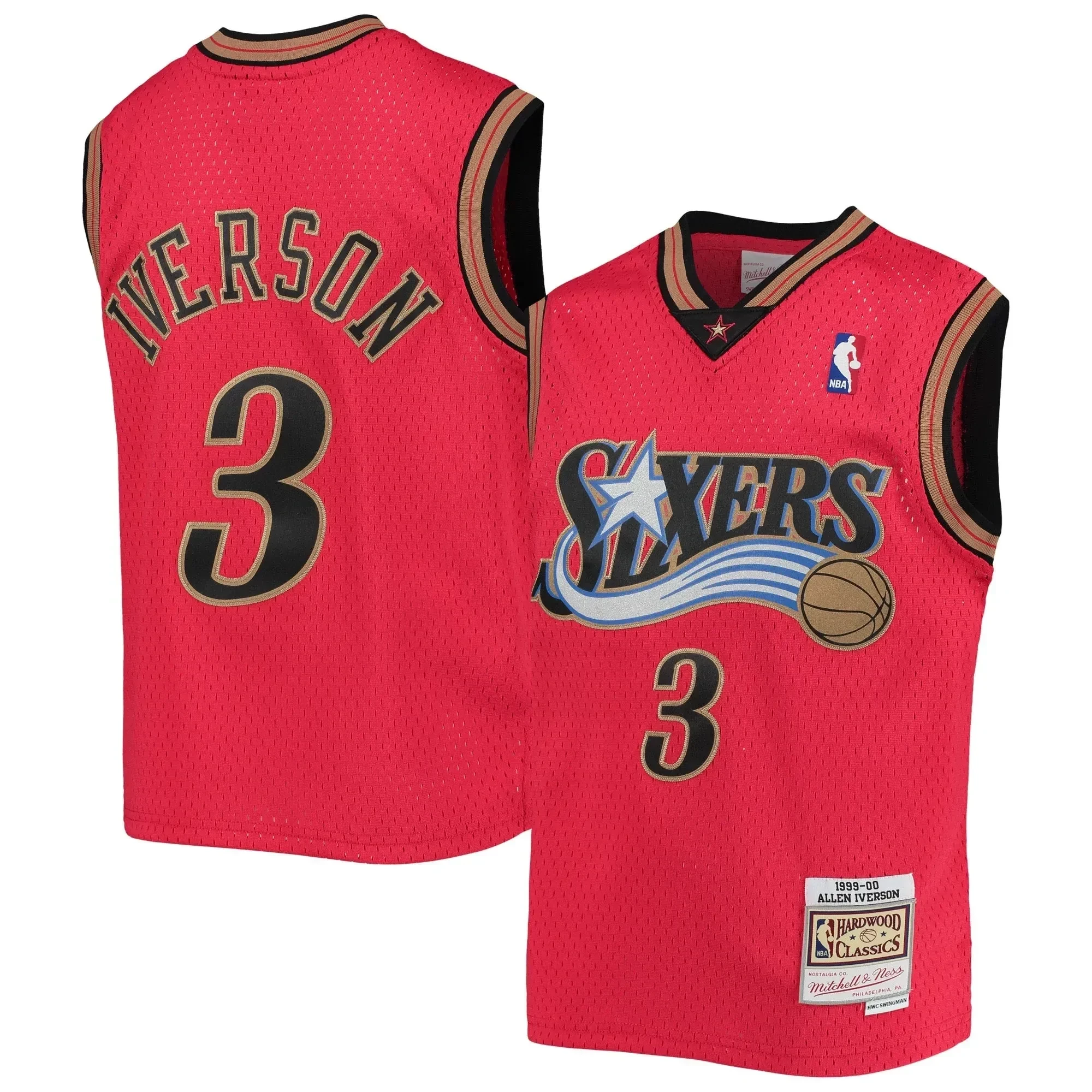 Allen Iverson Philadelphia 76ers Mitchell & Ness Youth 1999-00 Hardwood Classics Reload Jersey – Red - JS657 