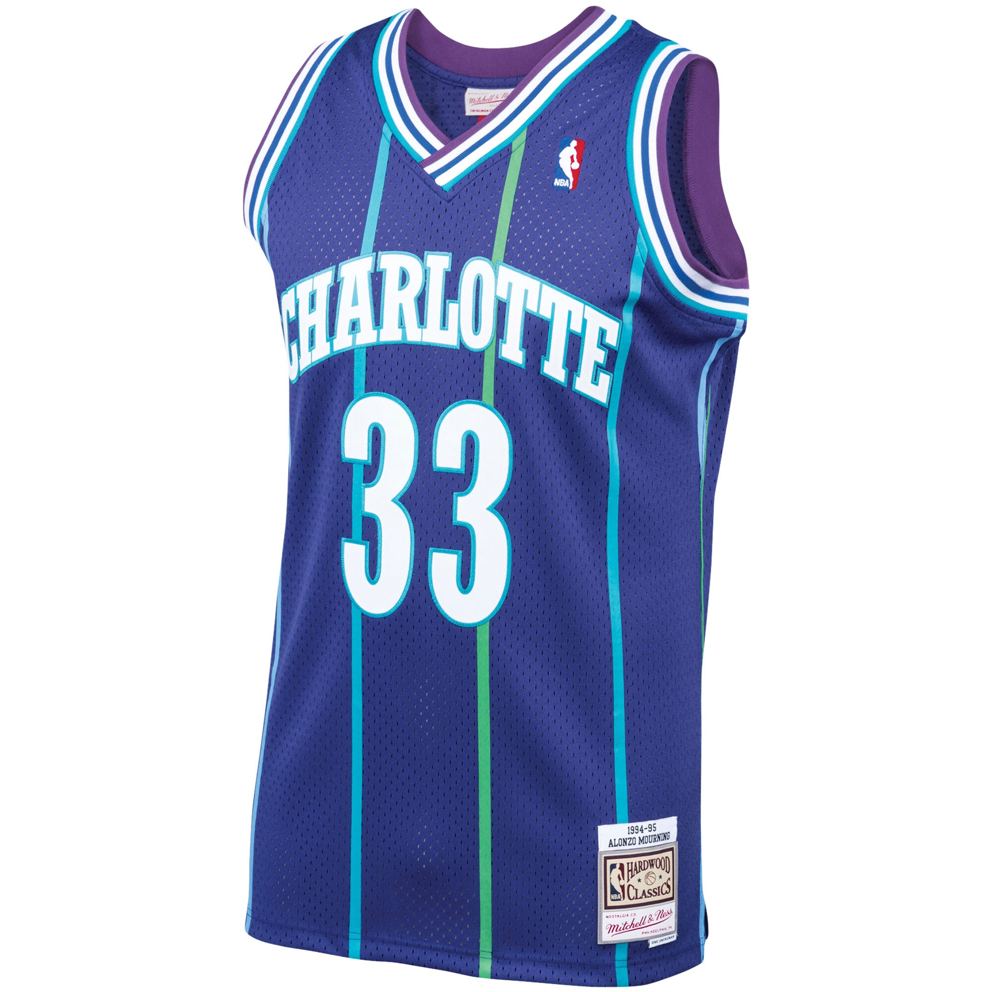 Alternative view of Alonzo Mourning Charlotte Hornets Mitchell & Ness 1994/95 Hardwood Classics Swingman Jersey - Purple