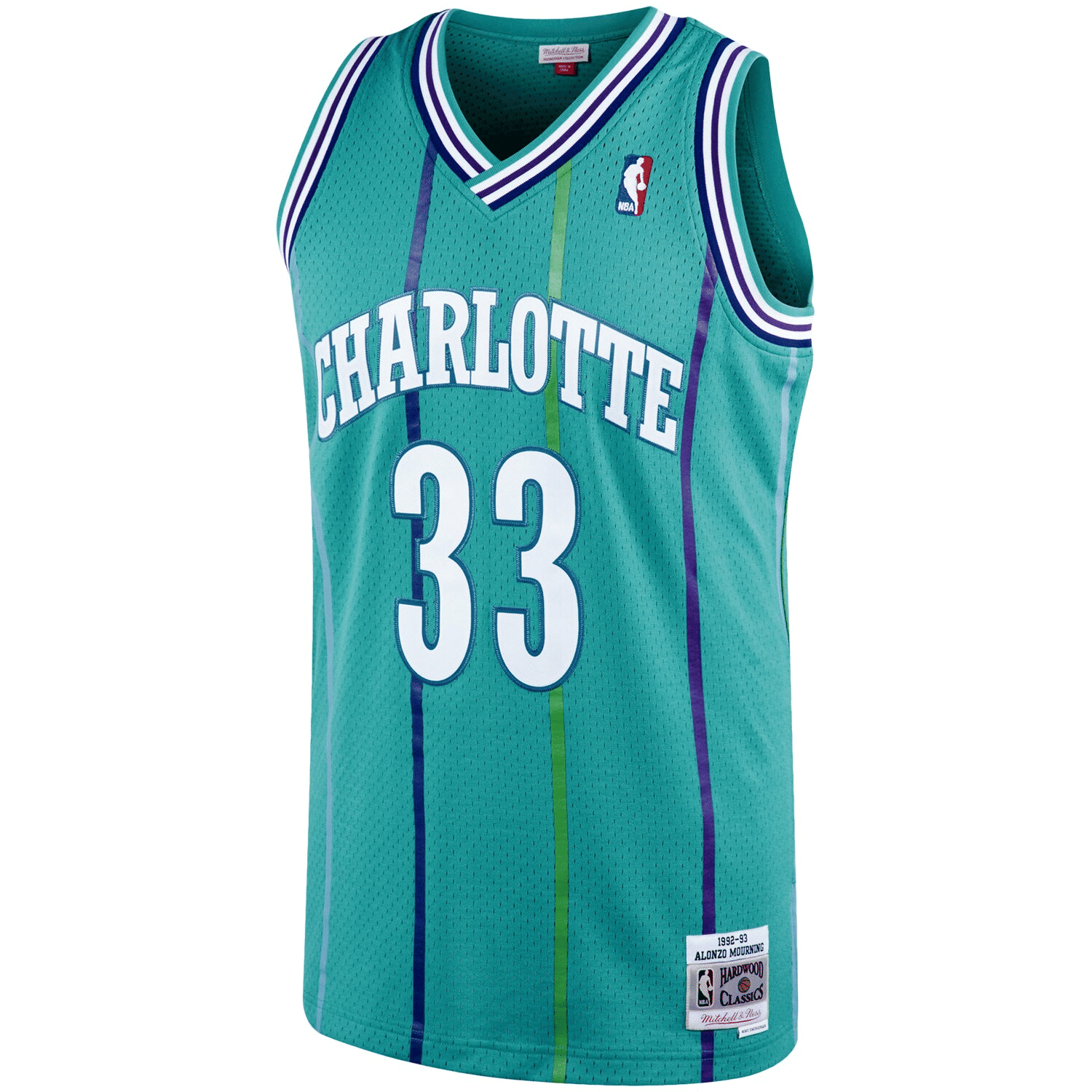 Alternative view of Alonzo Mourning Charlotte Hornets Mitchell & Ness 1992-93 Hardwood Classics Swingman Player Jersey - Teal Jersey - JS208 