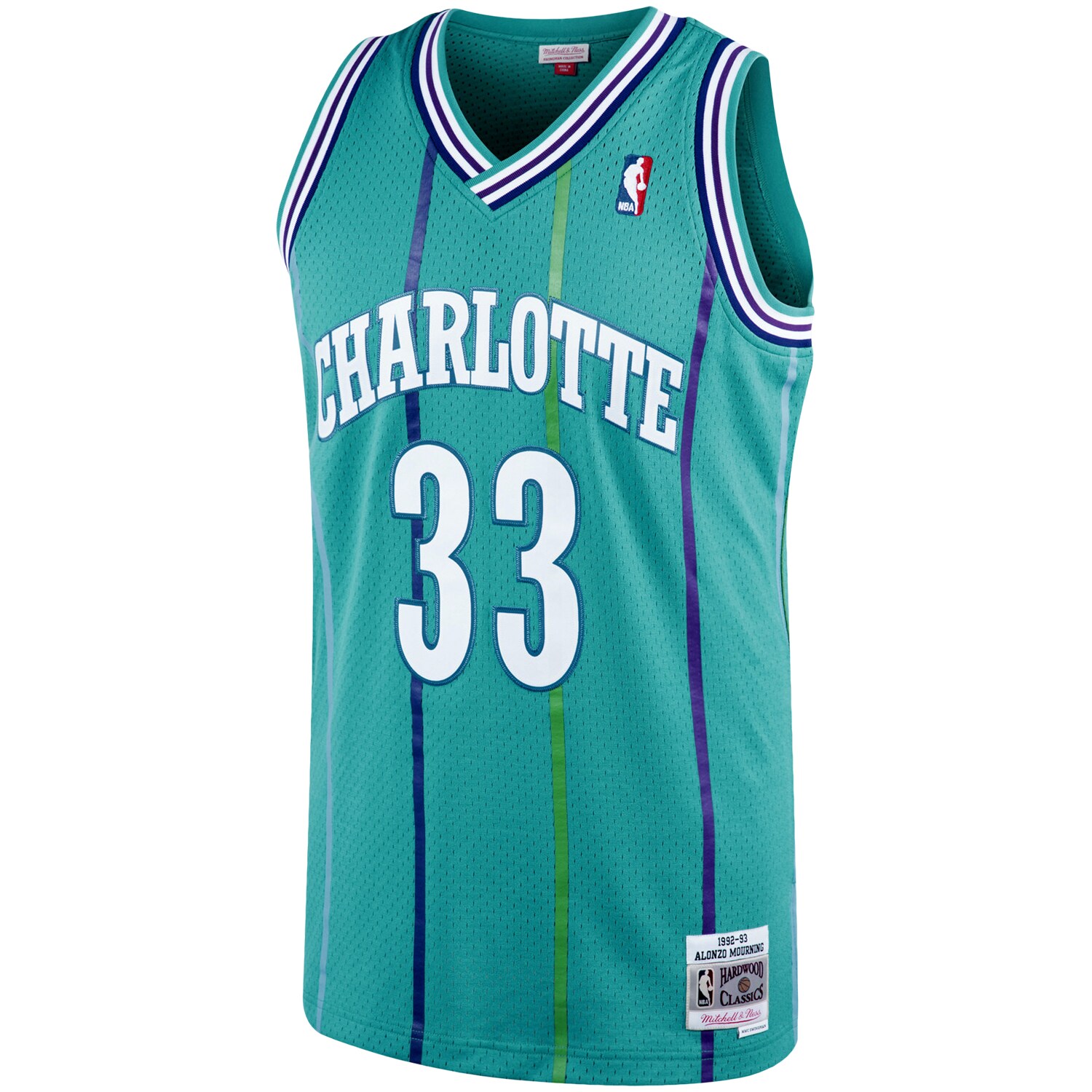 Alternative view of Alonzo Mourning Charlotte Hornets Mitchell & Ness 1992/93 Hardwood Classics Swingman Jersey - Teal