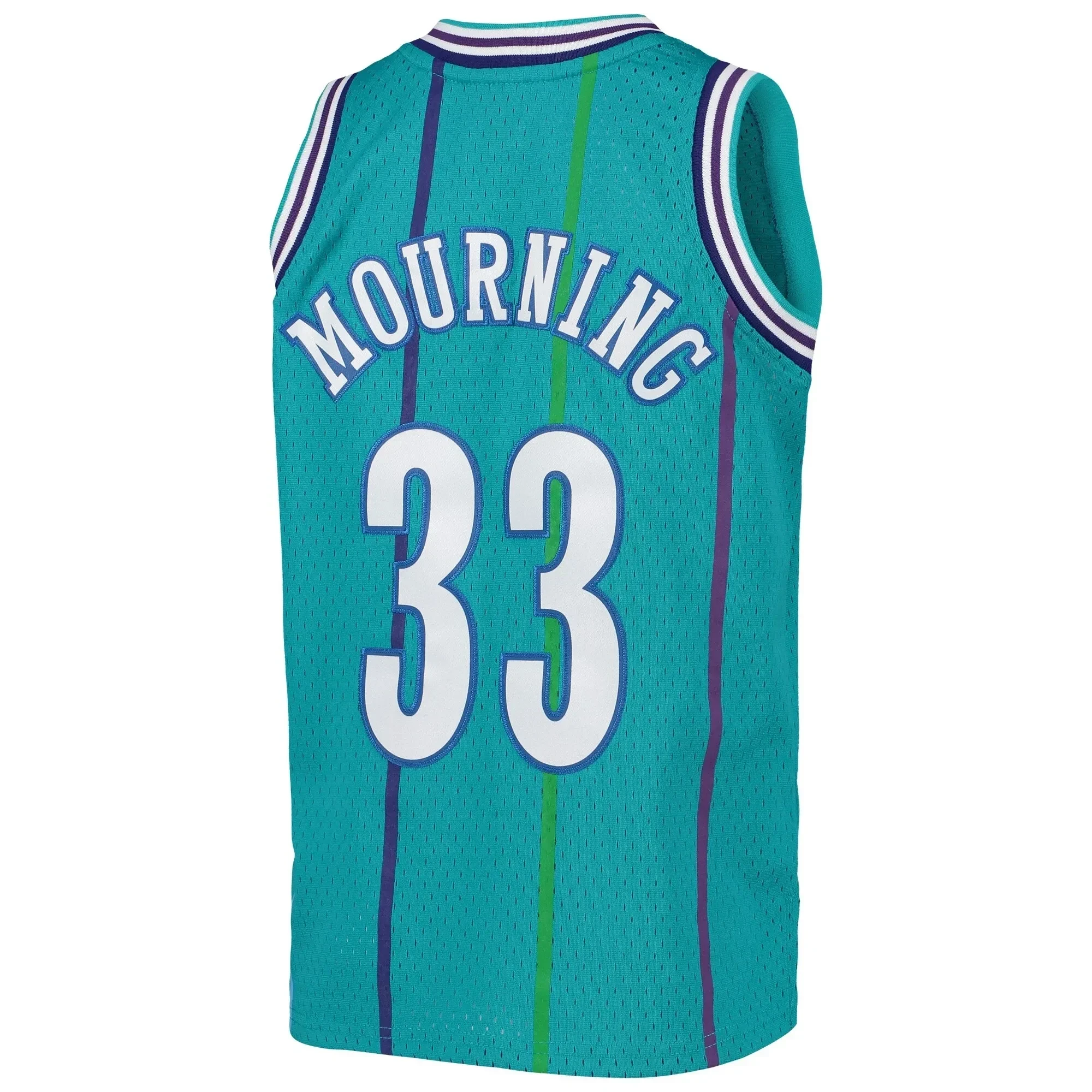 Alternative view of Alonzo Mourning Charlotte Hornets Mitchell & Ness Youth 1992-93 Hardwood Classics Swingman Jersey - Teal - JS405 