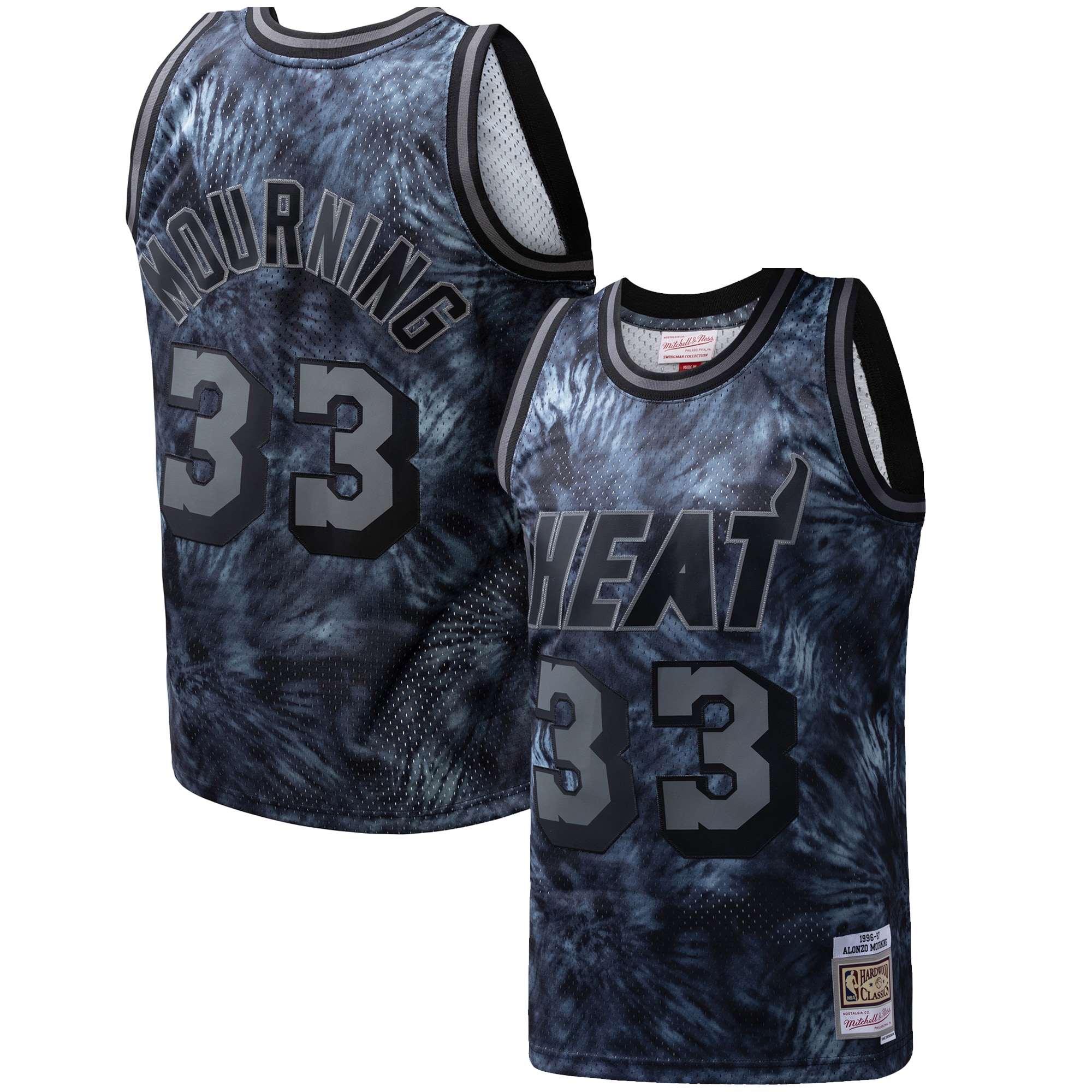 Alonzo Mourning Miami Heat Mitchell & Ness Hardwood Classics 1996/97 Tie-dye Swingman Jersey - Black