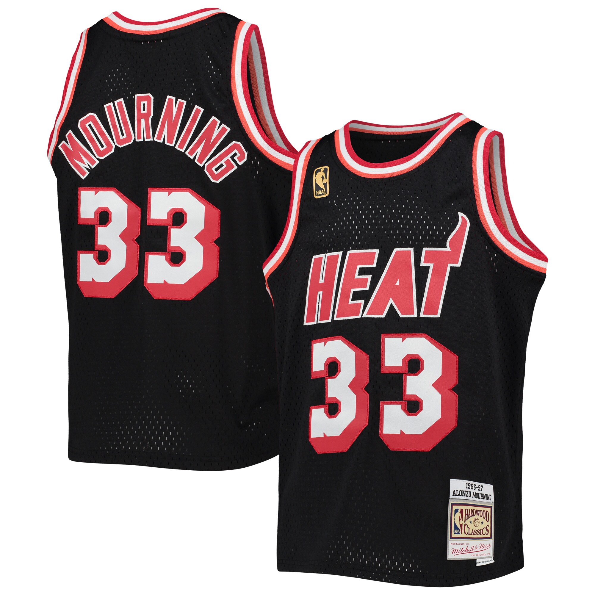 Alternative view of Alonzo Mourning Miami Heat Mitchell & Ness Youth 1996/97 Hardwood Classics Swingman Jersey - Black