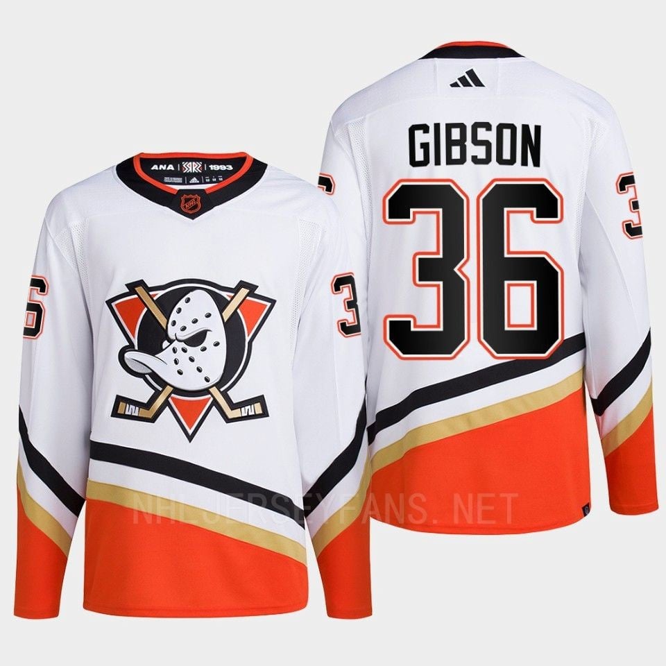 Anaheim Ducks 2022 Reverse Retro 2.0 John Gibson 36 White Primegreen Jersey Men's - JS288 