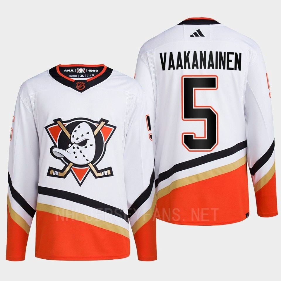 Anaheim Ducks 2022 Reverse Retro 2.0 Urho Vaakanainen 5 White Primegreen Jersey Men's - JS426 