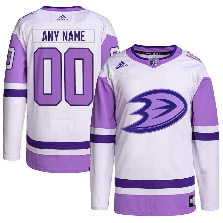Anaheim Ducks Hockey Fights Cancer Primegreen Custom Men Jersey - White/Purple - JS868 