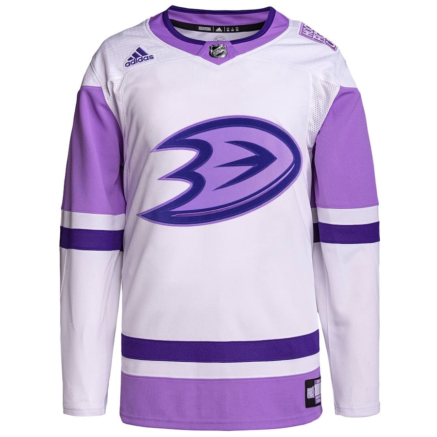 Alternative view of Anaheim Ducks Hockey Fights Cancer Primegreen Custom Men Jersey - White/Purple - JS868 