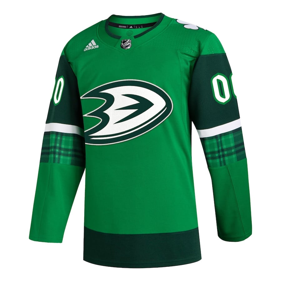 Alternative view of Anaheim Ducks St. Patrick's Day Custom Men Jersey - Kelly Green - JS263 