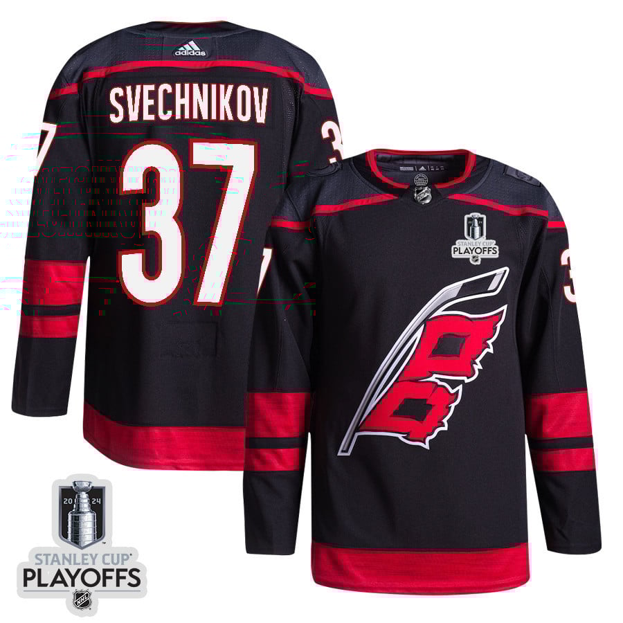 Andrei Svechnikov 37 Carolina Hurricanes 2024 NHL Playoffs Patch Home Jersey - Men, Black - JS652 