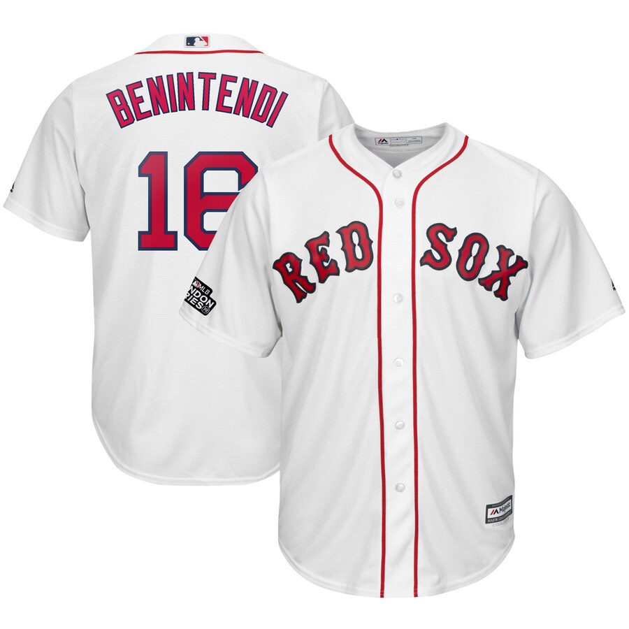 Andrew Benintendi Boston Red Sox Majestic 2019 London Series Cool Base Player Jersey – White