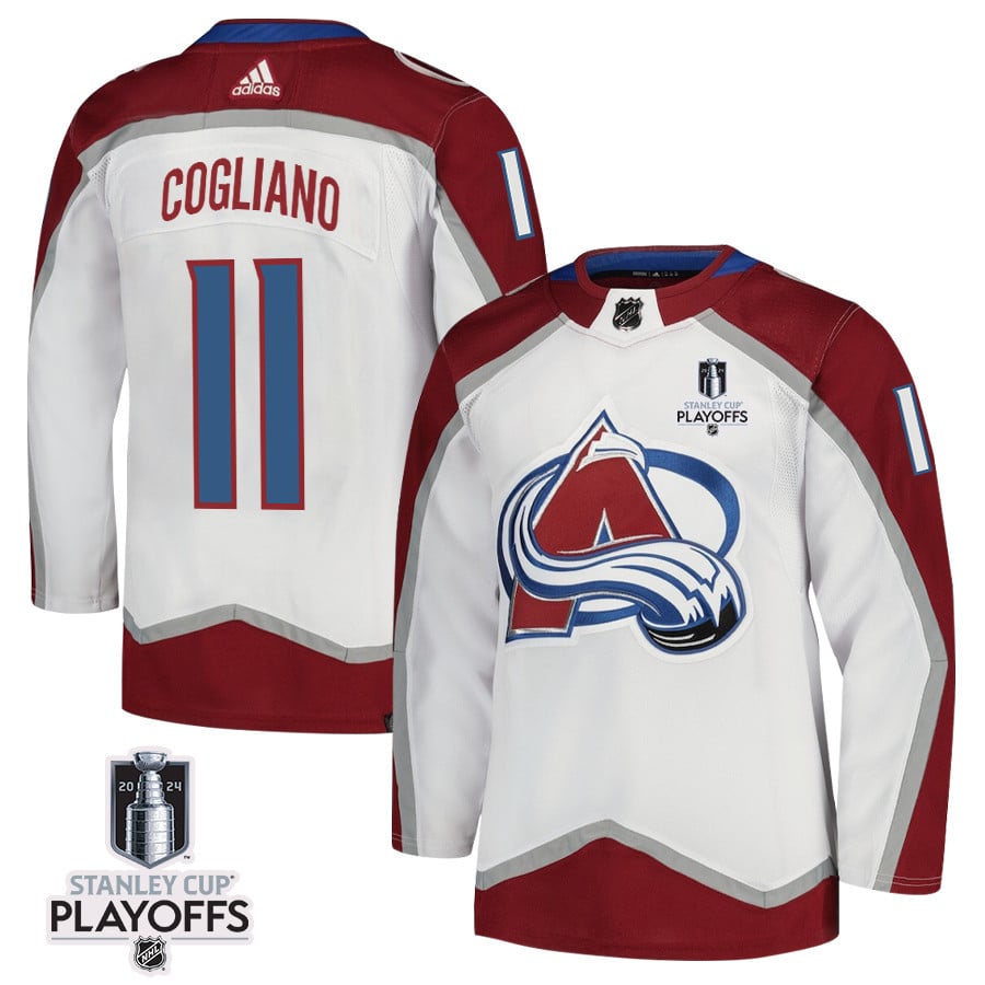 Andrew Cogliano 11 Colorado Avalanche 2024 NHL Playoffs Patch Away Jersey - Men, White - JS791 