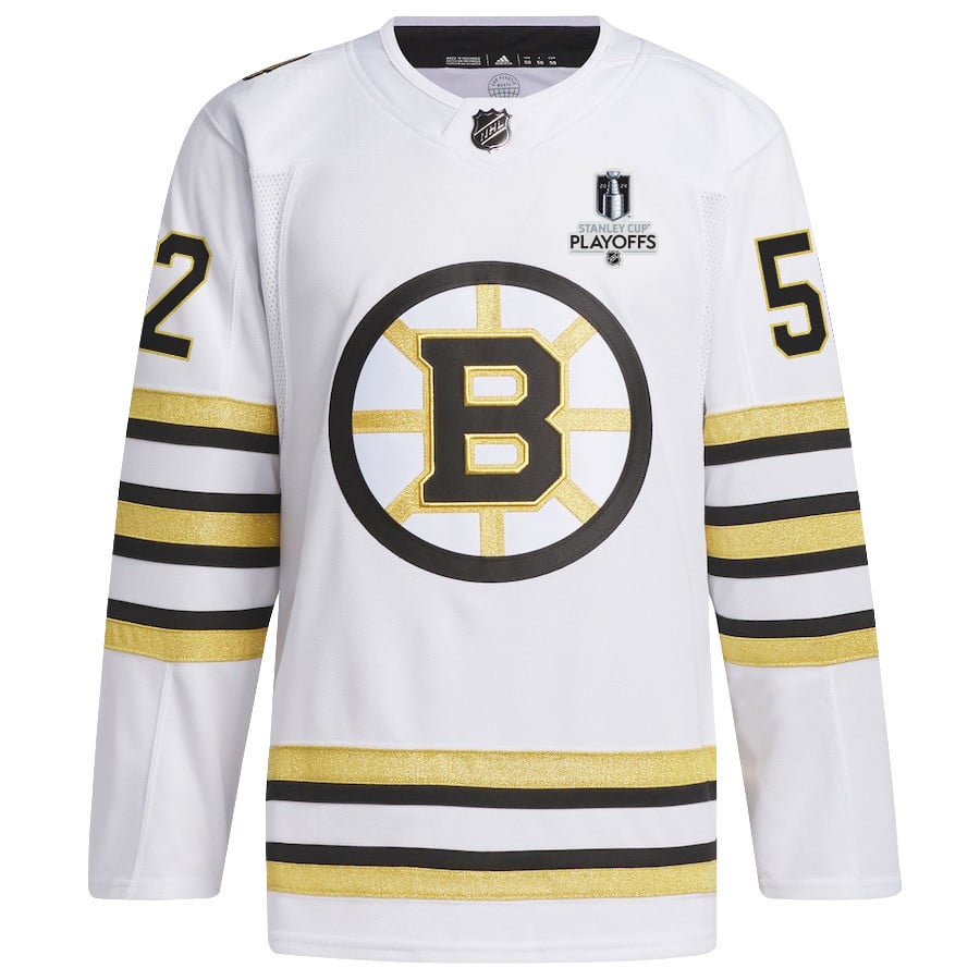 Alternative view of Andrew Peeke 52 Boston Bruins 2024 NHL Playoffs Patch Away Jersey - Men, White - JS996 
