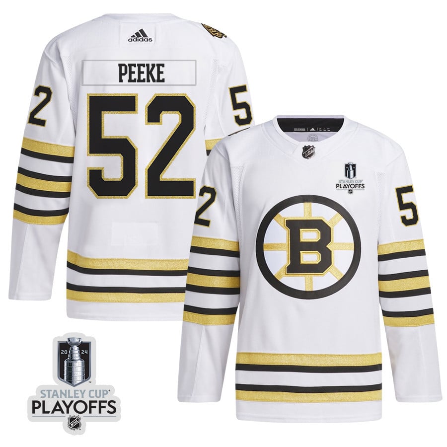 Andrew Peeke 52 Boston Bruins 2024 NHL Playoffs Patch Away Jersey - Men, White - JS996 