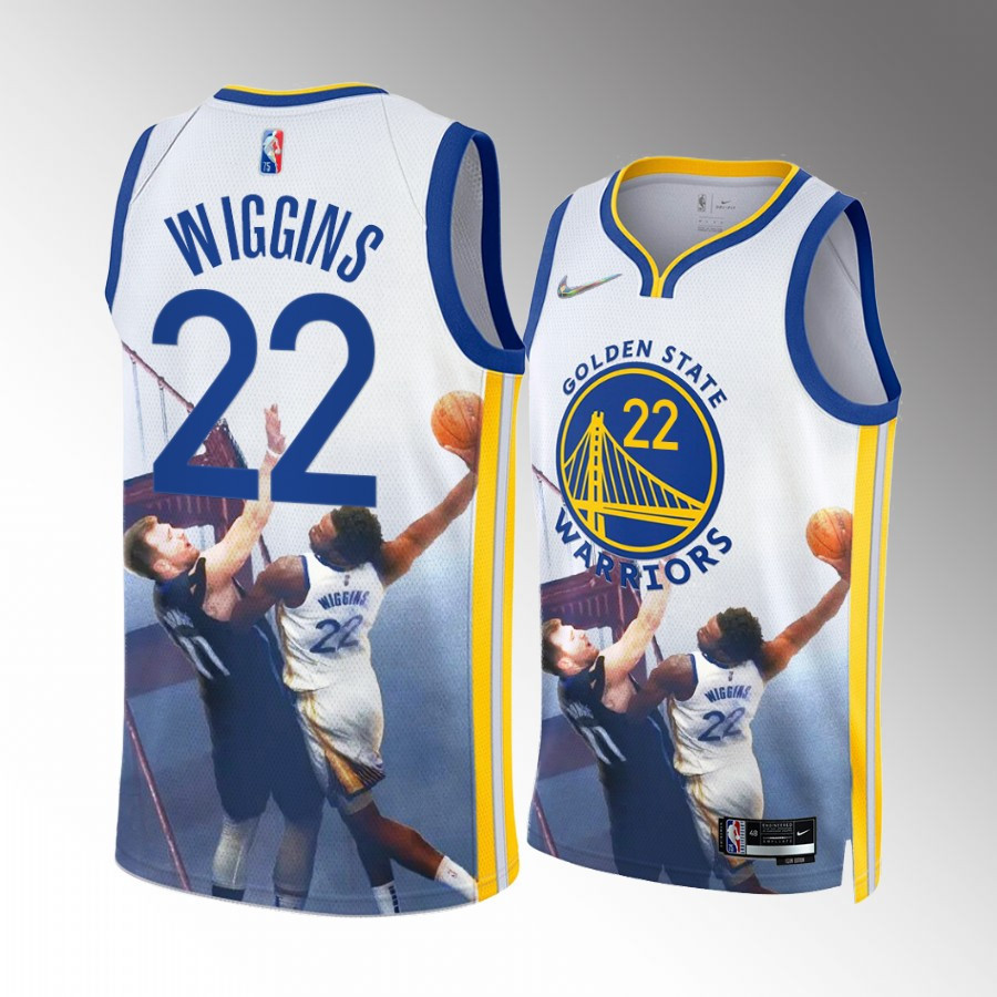 Andrew Wiggins 22 Poster Dunk Over Luka Golden State Warriors Printing White Men Jersey Playoffs Game - JS582 