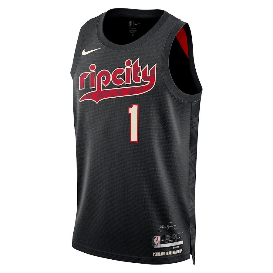 Alternative view of Anfernee Simons 1 Portland Trail Blazers 2023/24 City Edition Swingman Jersey - Black - JS967 