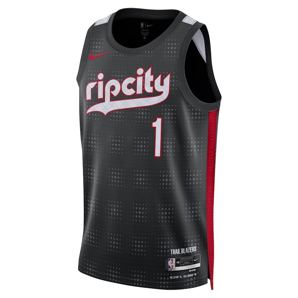 Alternative view of Anfernee Simons 1 Portland Trail Blazers Unisex 2024/25 Swingman Player Jersey - City Edition - Black - JS667 