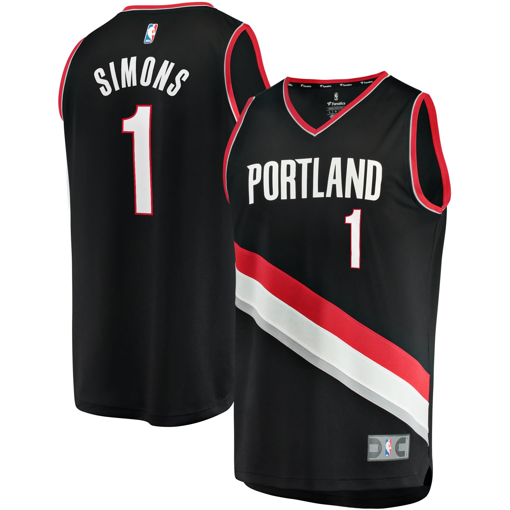 Alternative view of Anfernee Simons Portland Trail Blazers Fanatics Branded 2021/22 Fast Break Replica Jersey - Icon Edition - Black