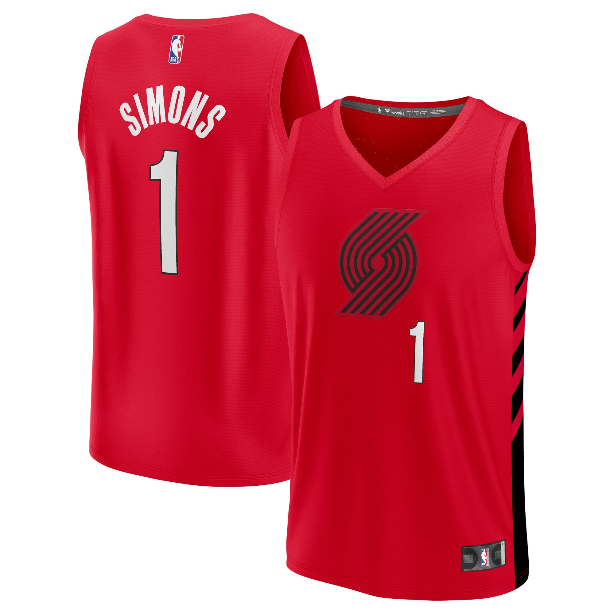 Alternative view of Anfernee Simons Portland Trail Blazers Fanatics Branded Fast Break Replica Player Jersey - Statement Edition - Red