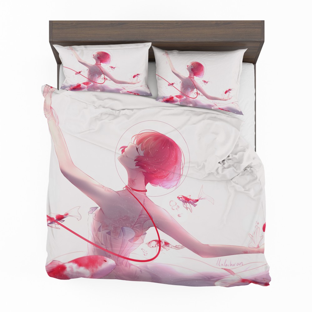 Alternative view of Anime Girl Ballet Dancer Fishes Pink Koi Bedding Set - Custom Bedding Set