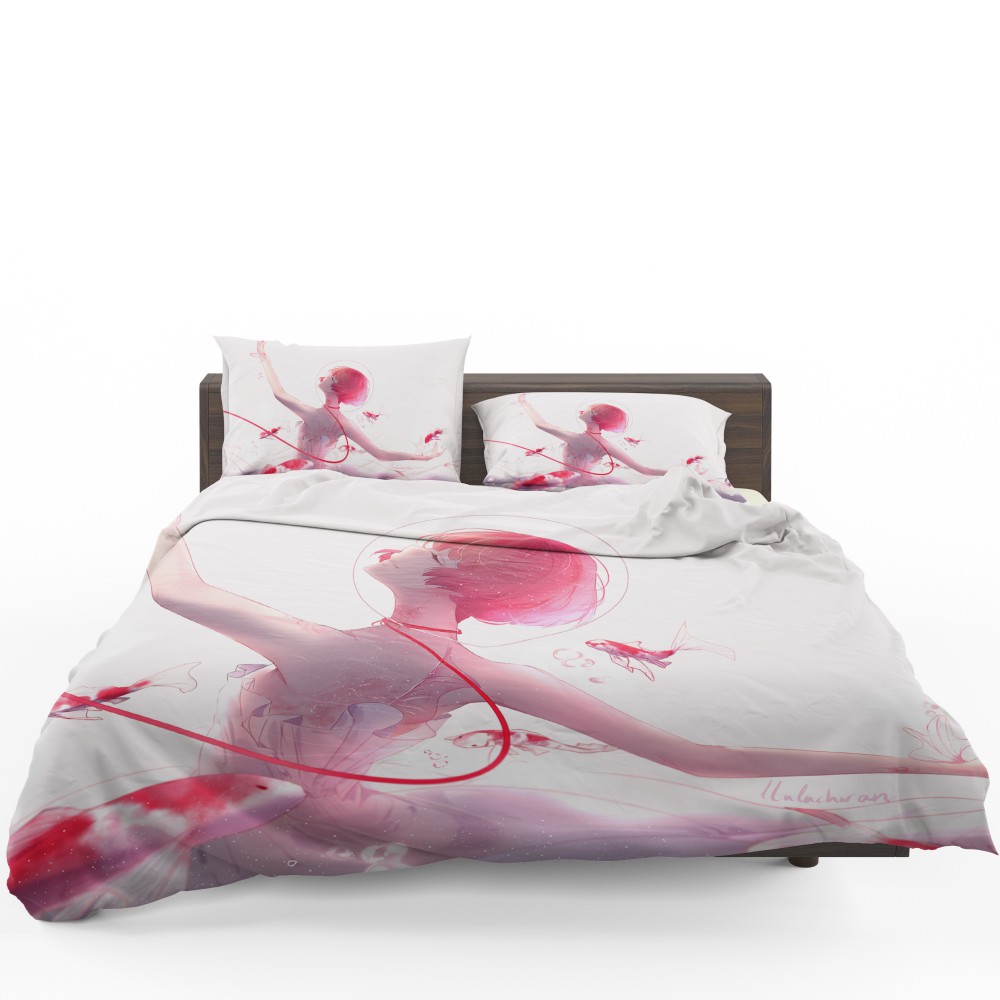 Anime Girl Ballet Dancer Fishes Pink Koi Bedding Set - Custom Bedding Set